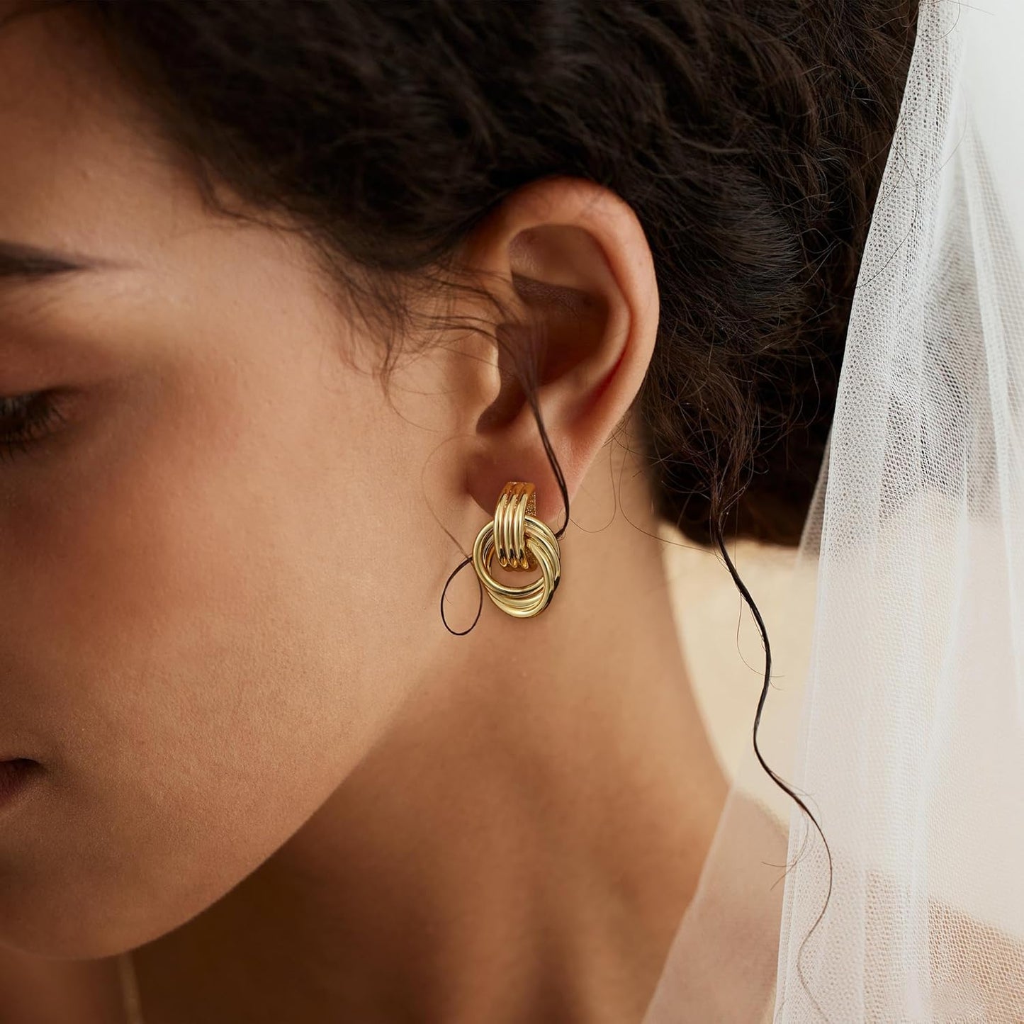Trendy Gold Plated Knot Earrings for Women Chunky Statement Drop Dangl