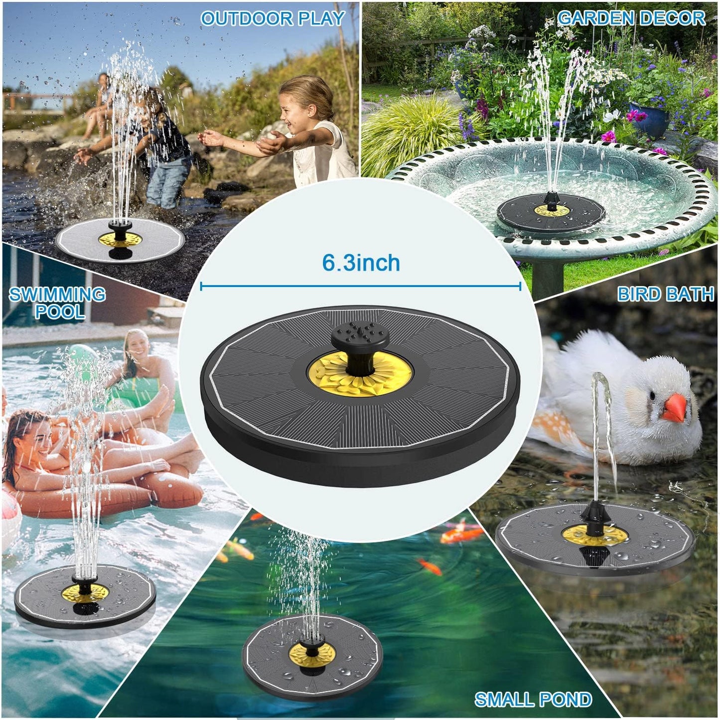 Yzert Solar Bird Bath Fountains,3.5W Glass Panel Solar Fountain Pump for Bird Bath No Battery,Solar Water Fountain Outdoor with 4 Fixed Pipes 7 Nozzles(Black)