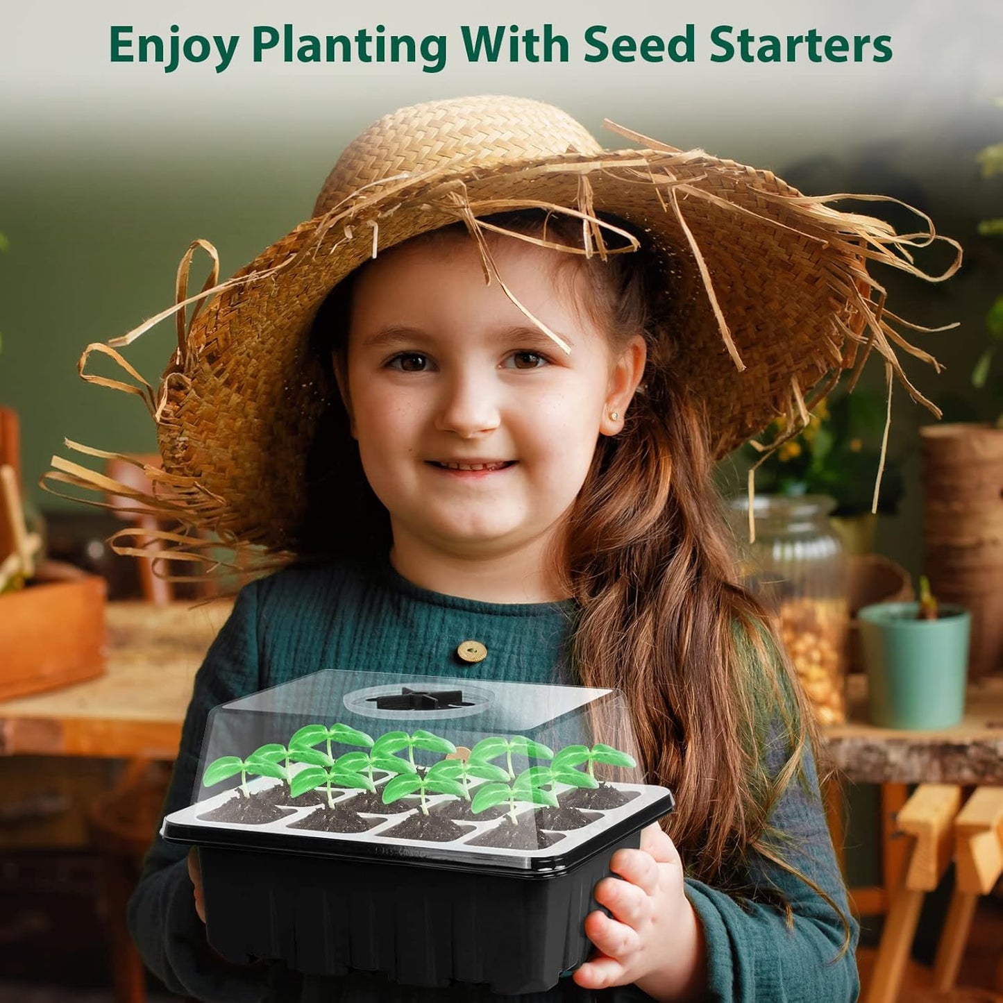 Sfee 5 Pack Seed Starter Tray Kit, 60 Cells Seedling Starter Trays wit