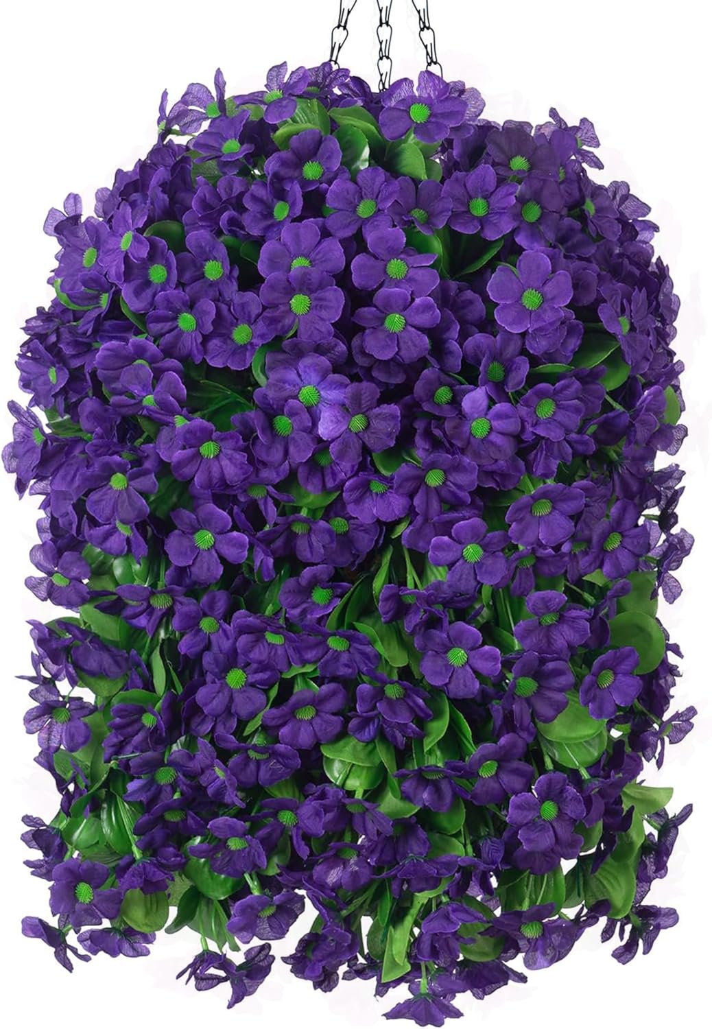 Artificial Hanging Flowers in 12 inch Basket, Fake Plant Silk Orchid Flower Arrangement with Coconut Lining Pot Planter for Patio Garden Porch Deck Spring Summer Decor(Dark Purple)