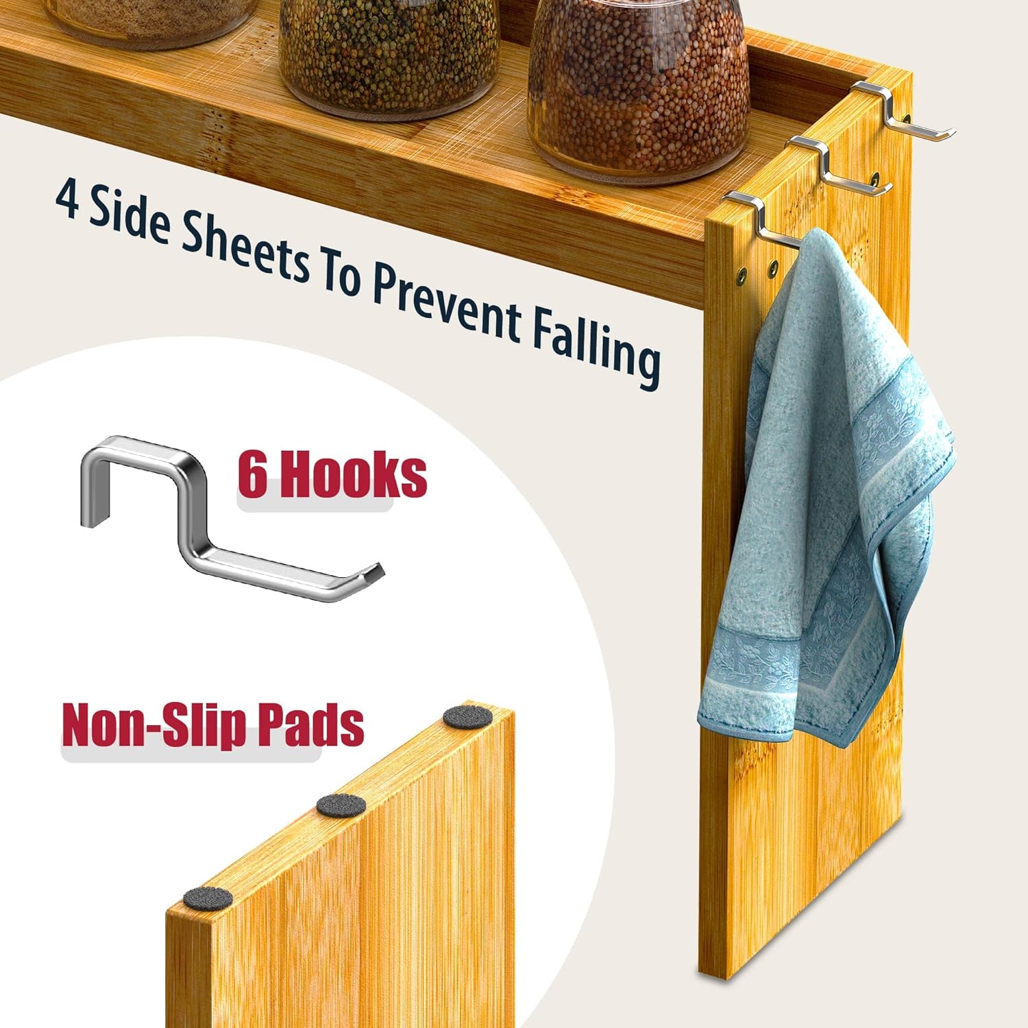 IIIOIIIA Bamboo Over the Stove Spice Shelf for Kitchen, 31.5" Spice Ra