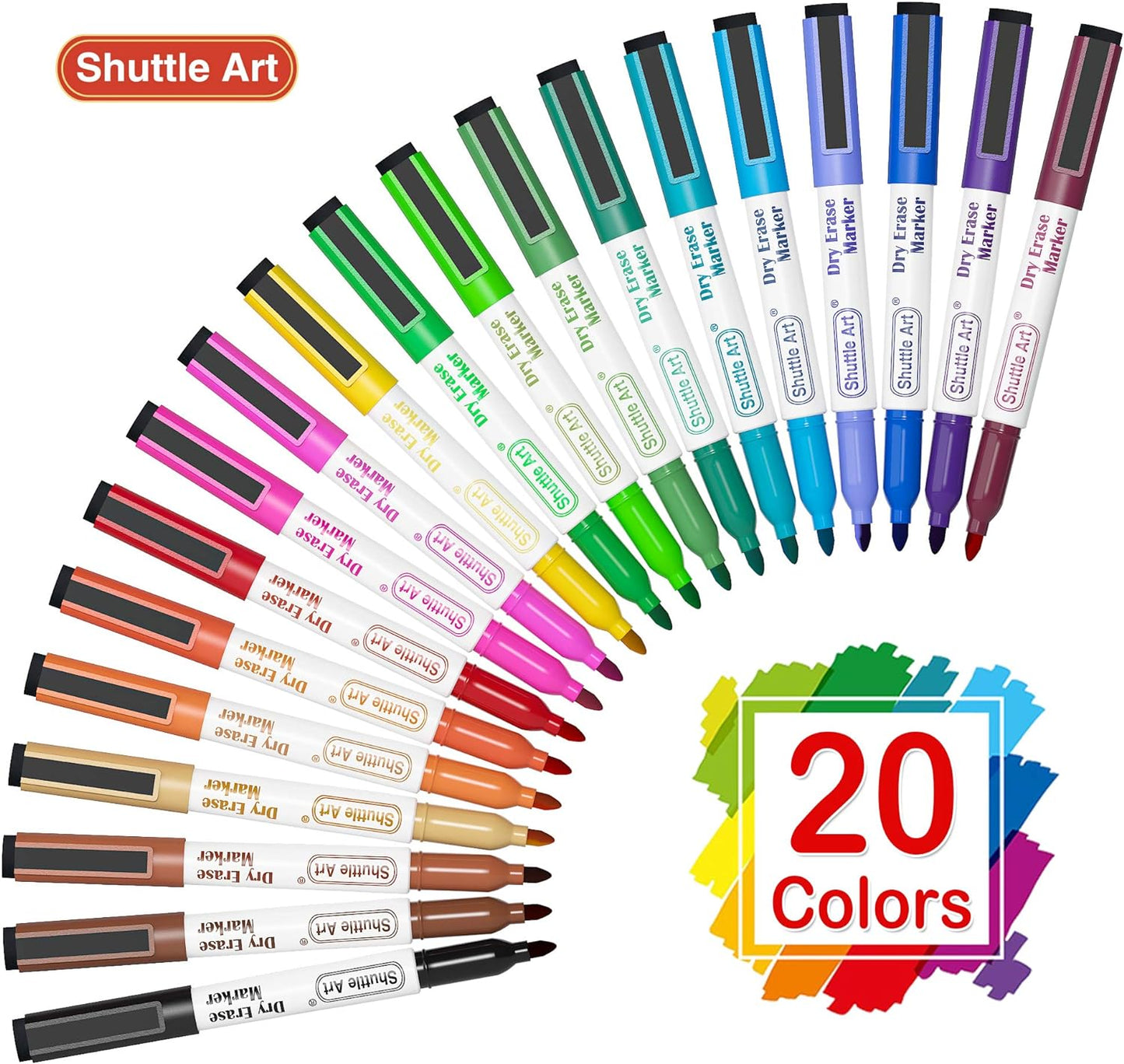 Shuttle Art Magnetic Whiteboard Markers, 20 Pieces Fine Tip and Eraser