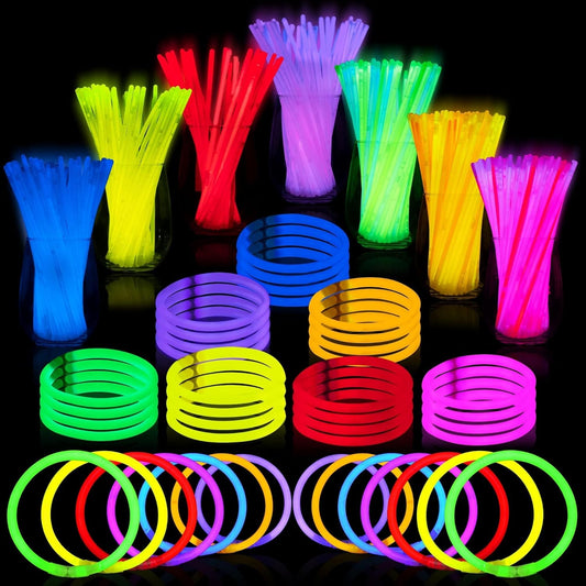 JOYIN 100 Pcs 8" Glow sticks Bulk Party Favors Pack, Neon Glow in the Dark Party Supplies, Light Up Necklaces and Bracelets with Connectors, Easter, Football, Birthday Decorations