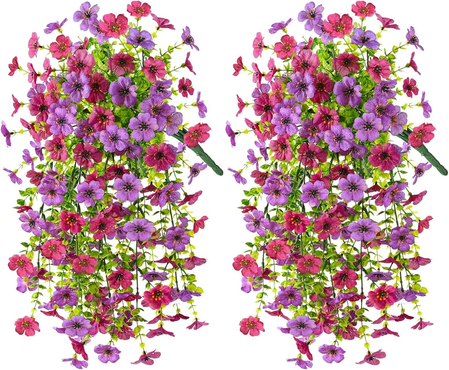 INQCMY 2Pcs Artificial Fake Hanging Flowers for Outdoors UV Resistant Artificial Plants for Spring Summer Decor Look Real Faux Flowers for Outside Home Planter Porch Patio Decor