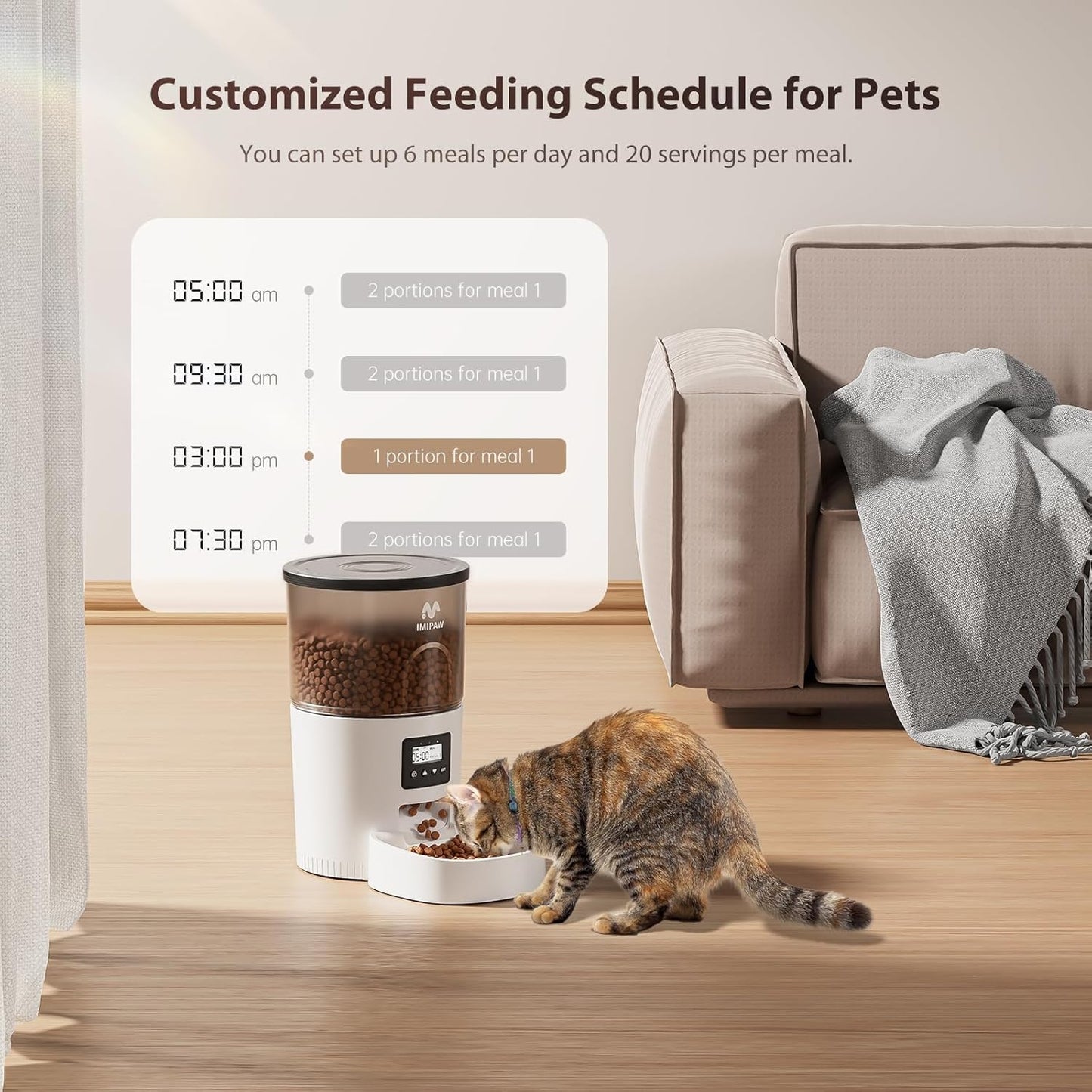 IMIPAW Automatic Cat Feeders, 3L Timed Cat Dry Food Dispenser with Des
