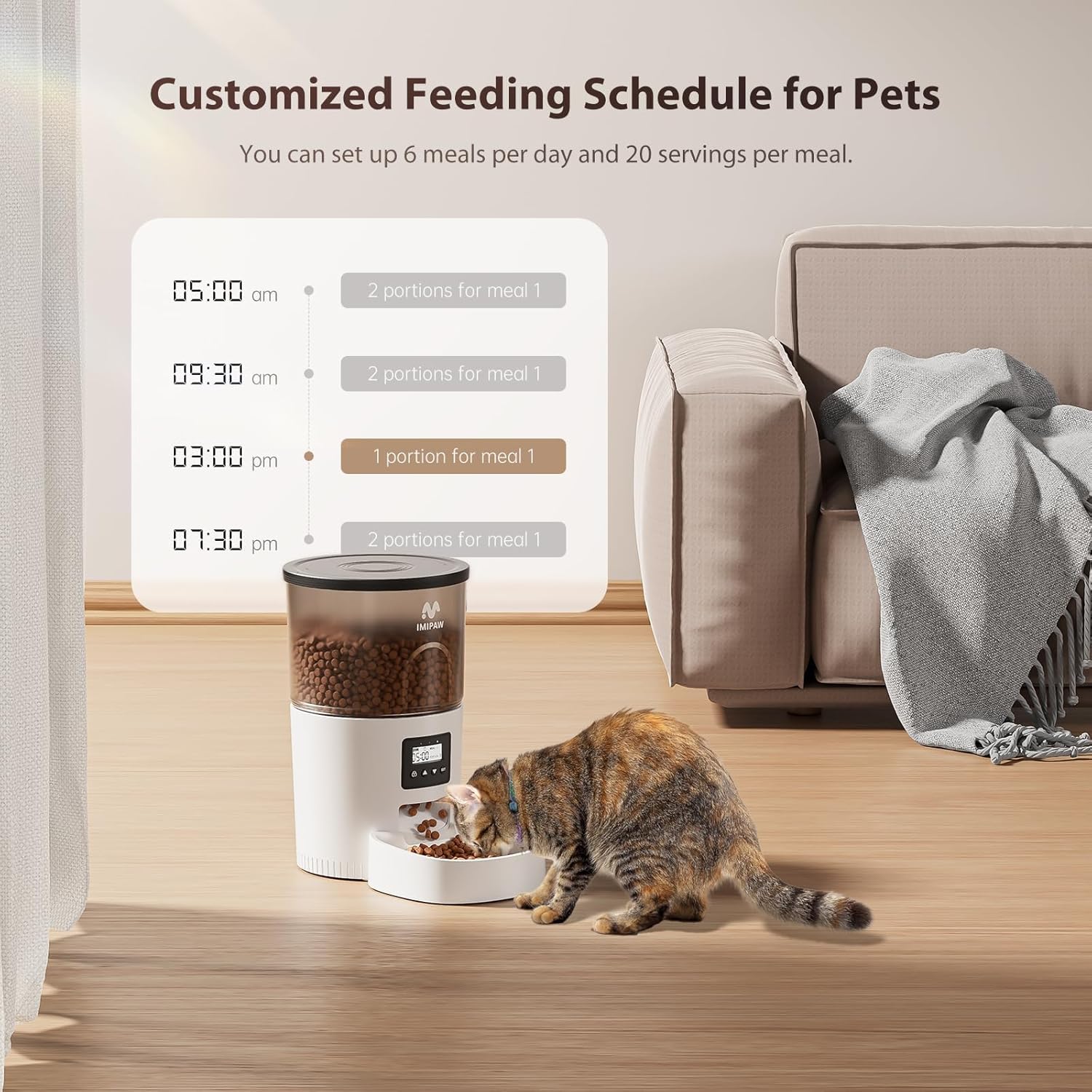 IMIPAW Automatic Cat Feeders, 3L Timed Cat Dry Food Dispenser with Des