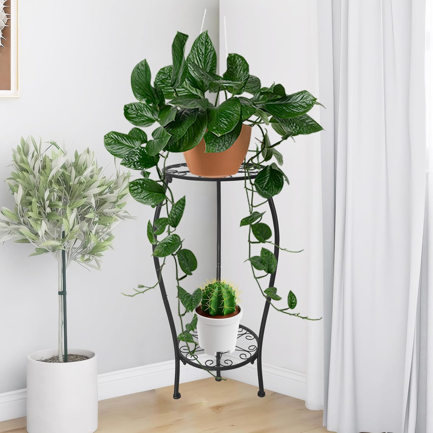 Metal Plant Stand 2 Tier Indoor Outdoor, Tall Flower Pot Shelf Rustpro