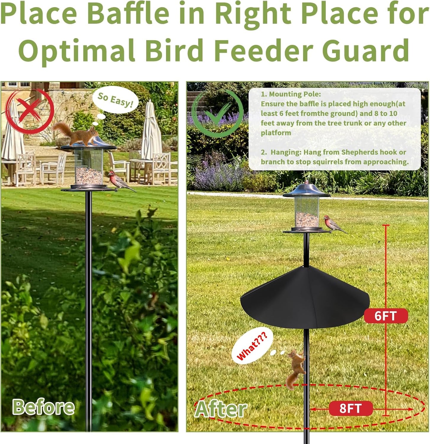 19 Inch Metal Squirrel Baffle for Bird Feeder Pole, 2-in-1 Large Outdoor Squirrel Baffles for Pole Mount and Shepherd’s Hook, Hanging Baffle Feeders to Deter Squirrels or Small Animals - 1PC
