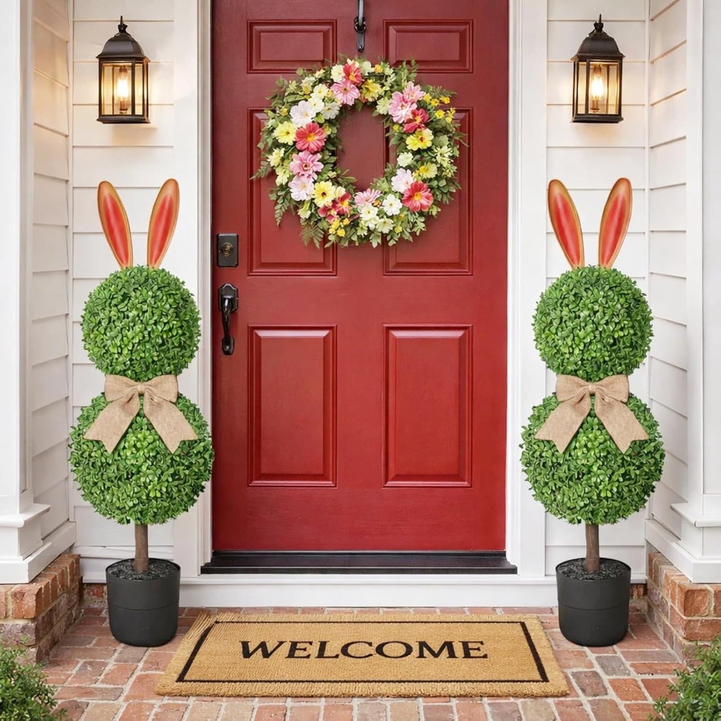 2 Pcs Easter Bunny Topiary 3 Ft Artificial Bunny Shaped Topiary Trees 