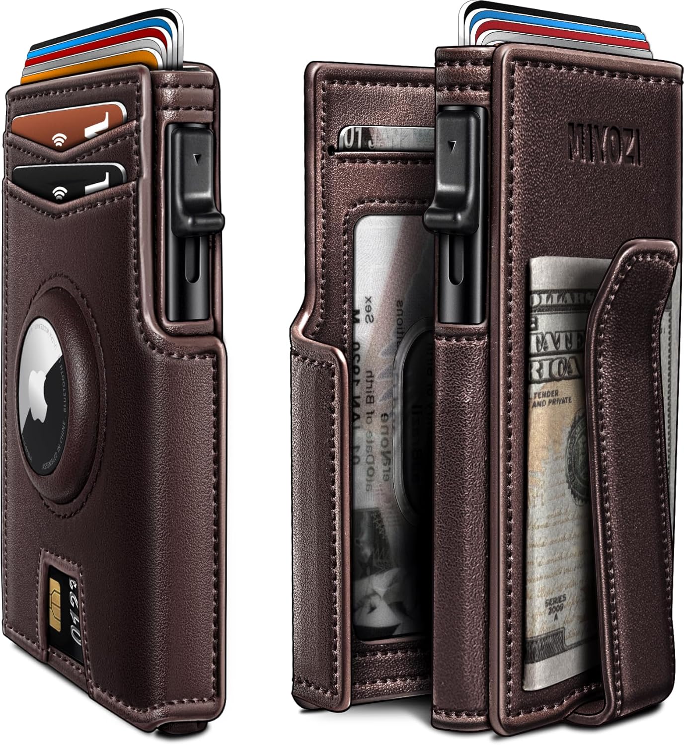 Airtag Wallet for Men,with Money Clip 10 Cards Metal Case Smart Slim P