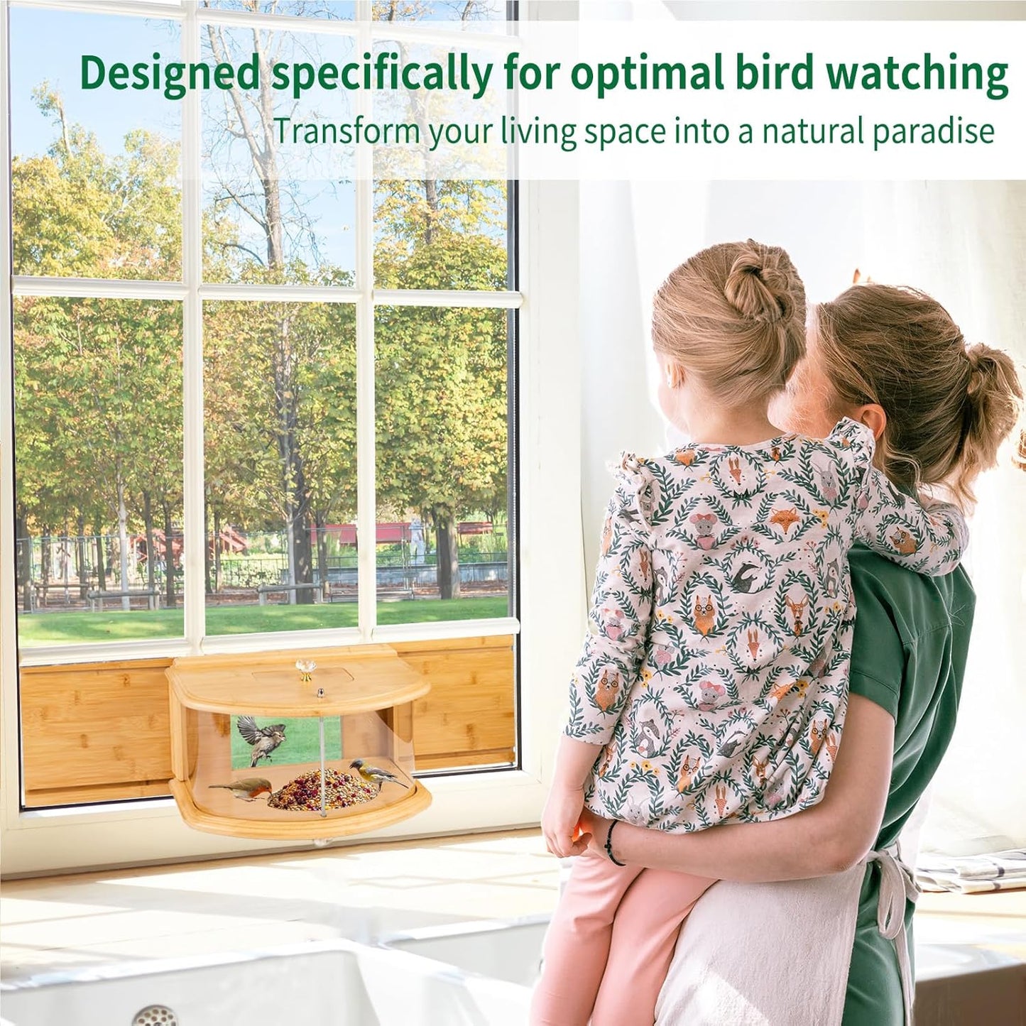 Window Bird Feeder Birdwatching Indoors,180° Ultimate Clear View Wild Bird Feeder Brings Nature's Beauty to Your Home/Office Hanging Bird Feeder House Bamboo Nature