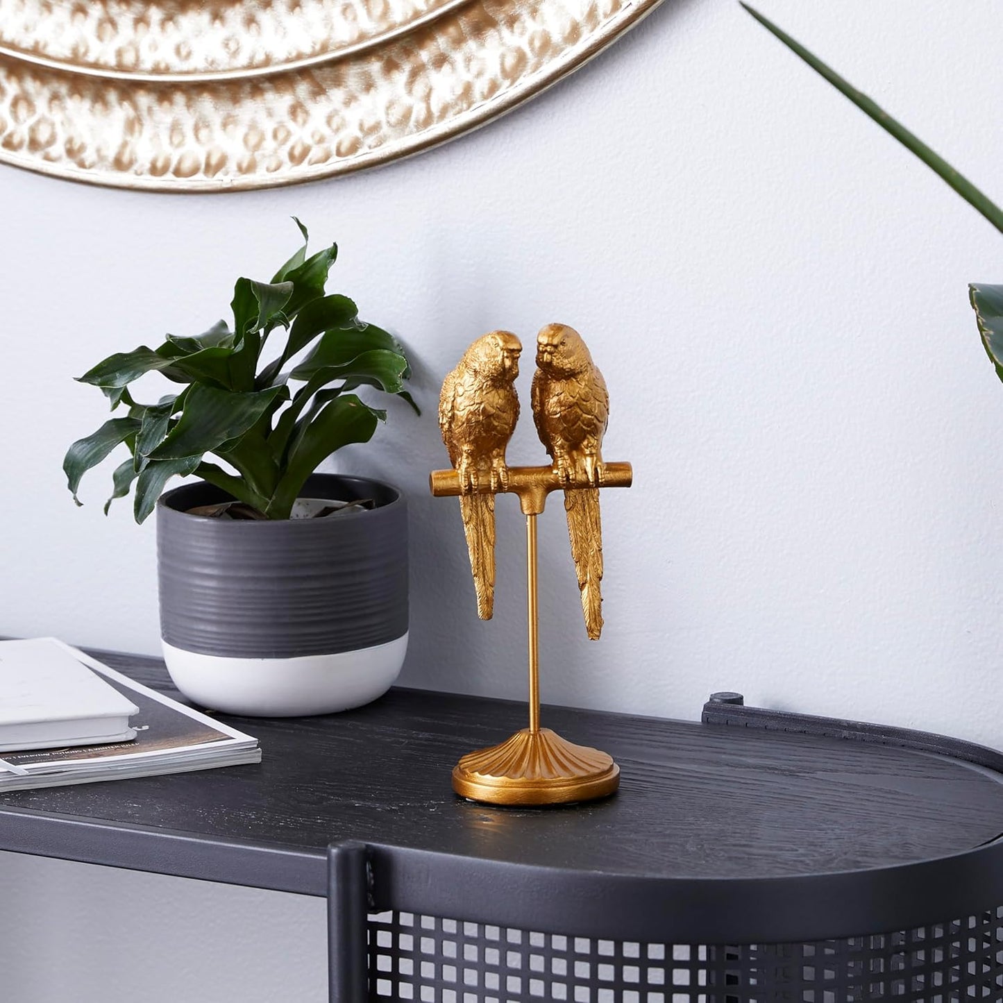 Deco 79 Polystone Parrot Decorative Sculpture Home Decor Statue, Accent Figurine 3" x 3" x 9", Gold