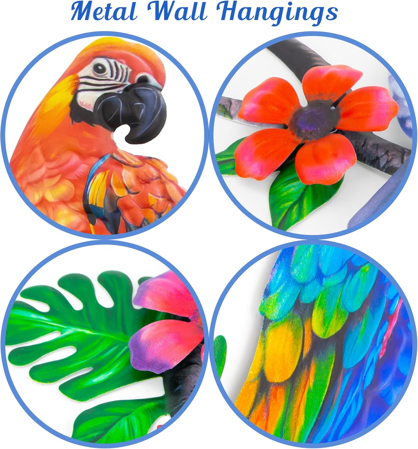 Metal Parrots Wall Art Decor Outdoor Decorations for Yard, Outdoor Garden Decor, Patio Mother's Day Decoration Gift Garden Metal Bird Wall Mother's Day Decor-12 Inches Parrot Large Hanging Wall Decor 3 Pack