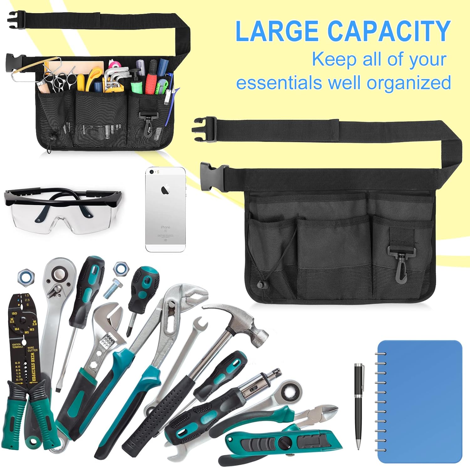 Gardening Tool Waist Bag Belt Heavy Duty Oxford Tool Apron with 7 Pock