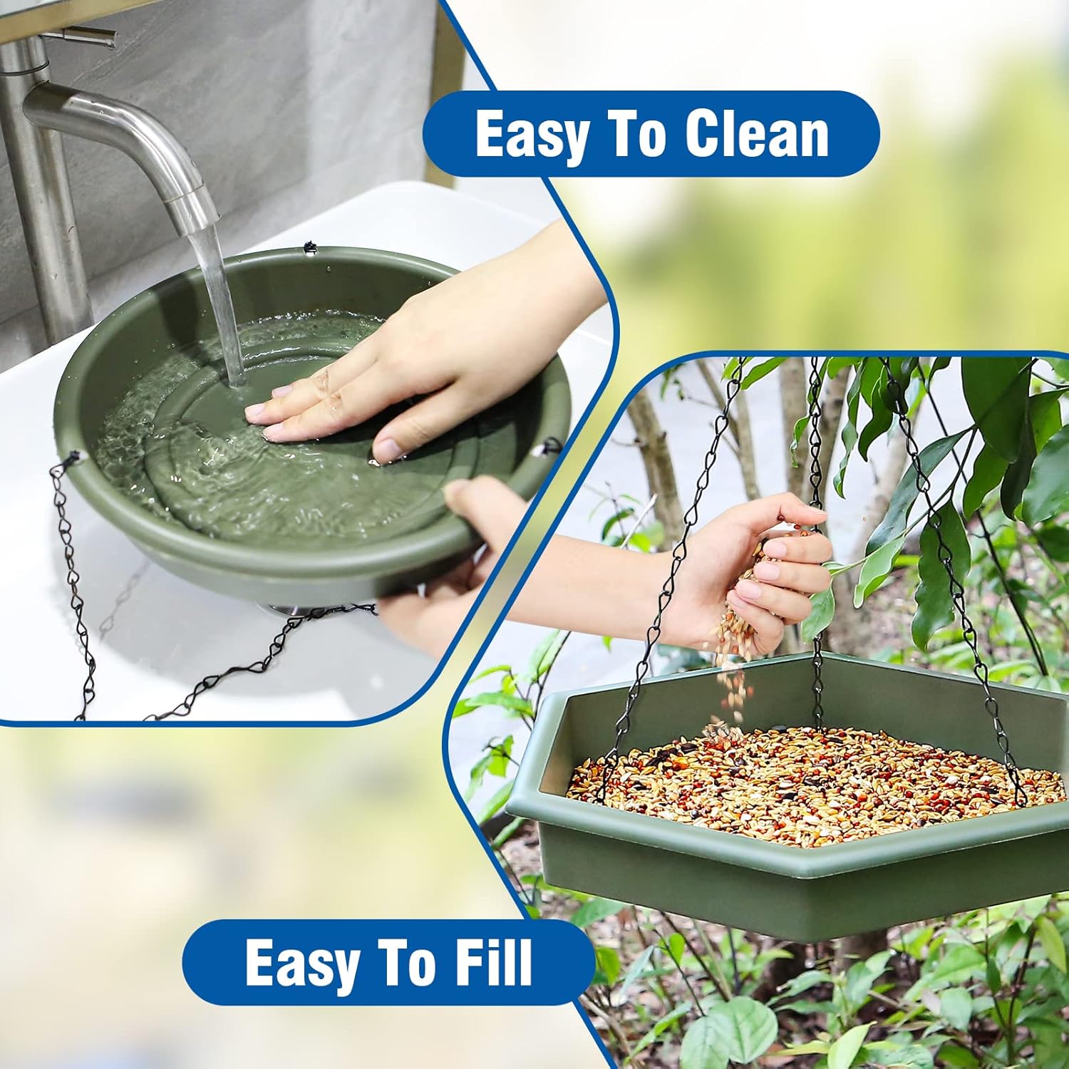 Hanging Bird Bath，2 in 1 XL Hanging Bird Feeder & Birds Bath for Outsi