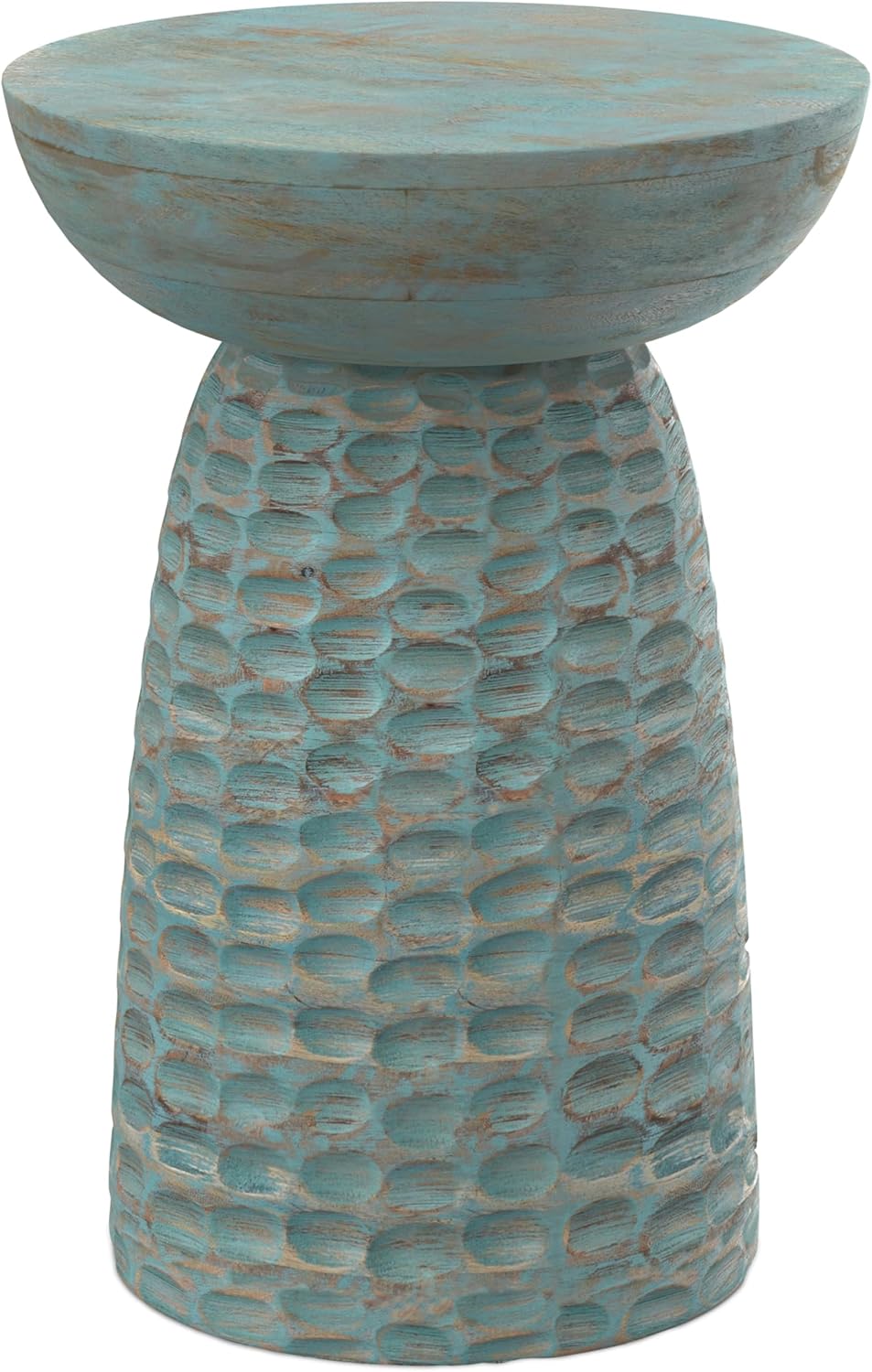 SIMPLIHOME Boyd End Table - 13 inch Wide Solid Mango Wood Round Accent Table in Teal Wash, Handcrafted Contemporary Nightstand or Lamp Stand for Living Room, Bedroom, or Office, Assembled