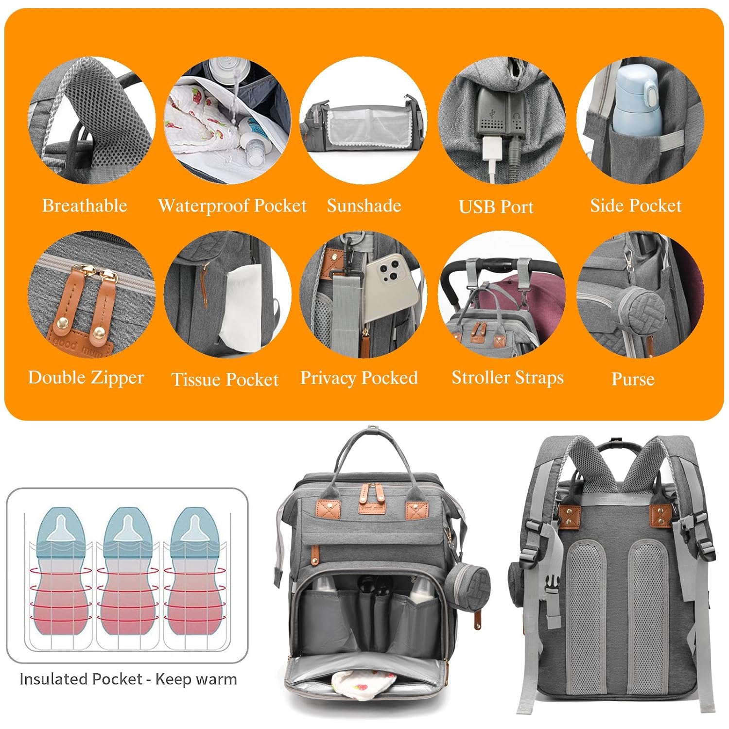 Baby Diaper Bags with Changing Station, Waterproof Diaper Bag Backpack