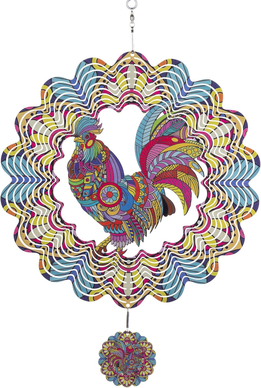 Wind Spinners Outdoor Hanging Rooster - Metal Chicken Gifts for Mom Women Grandma Men, 11.5 Inch 3D Stainless Steel Laser Cut Art Kinetic Wind Spinner for Indoor/Garden Porch Yard Decor