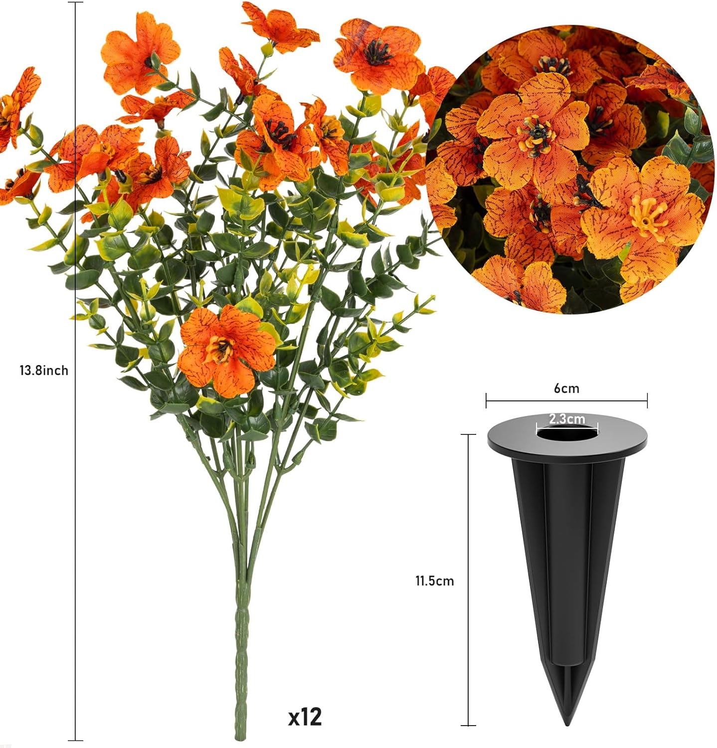 16 Bundles Artificial Flowers for Outdoors, Indoor Fake Plants with Ground Spike for Door Yard Porch Patio Garden Office Table Kitchen Planter Pot Vase Flowerpot Decorations (G)