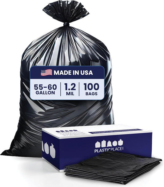 Plasticplace 55-60 Gallon Trash Bags, 1.2 Mil Heavy Duty Contractor Ga