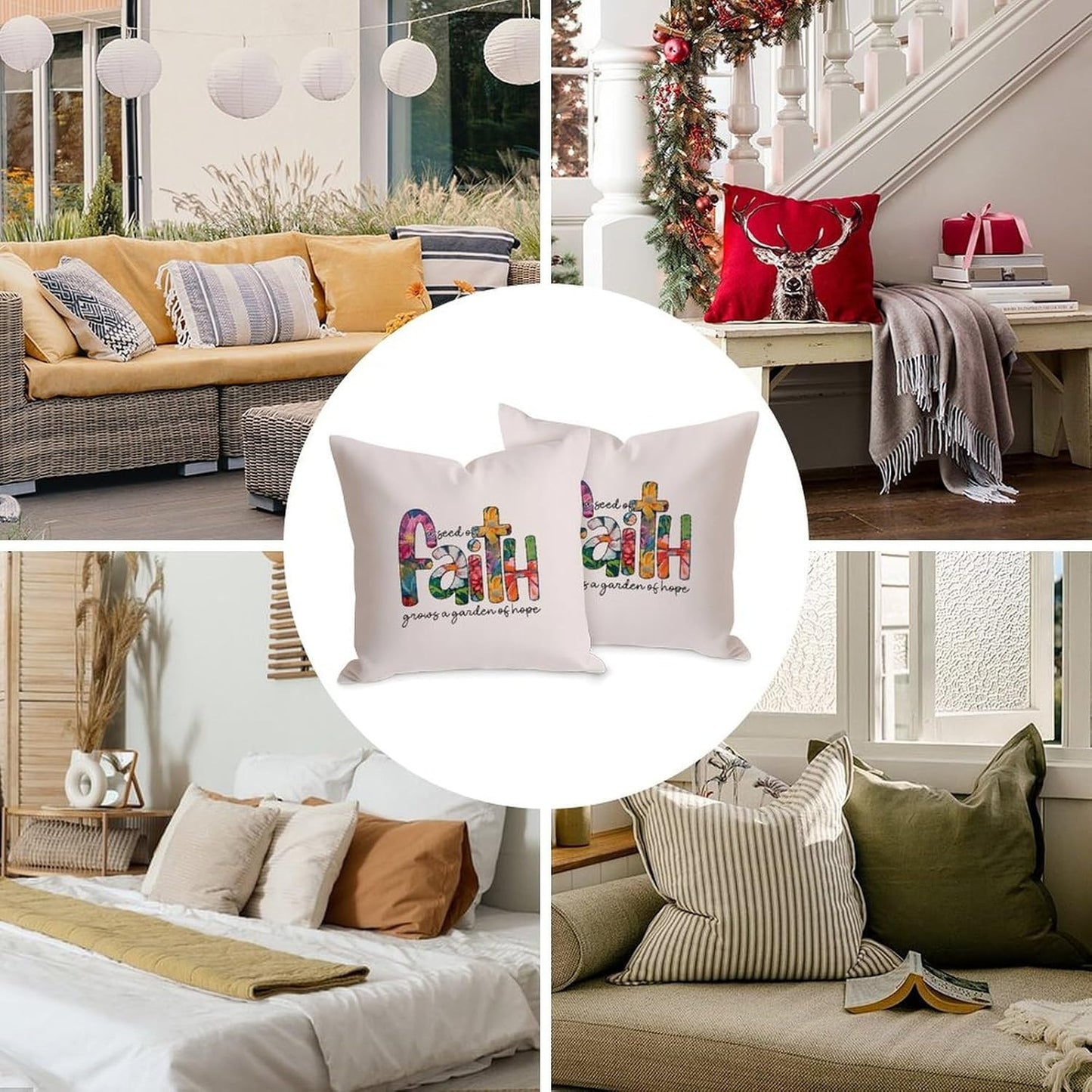 Christian Pillow Cases A Seed of Faith Grow A Garden of Hope Farmhouse Tapestry Cushion Case 24 Inch Customize Retro Decor for Office Chair Patio