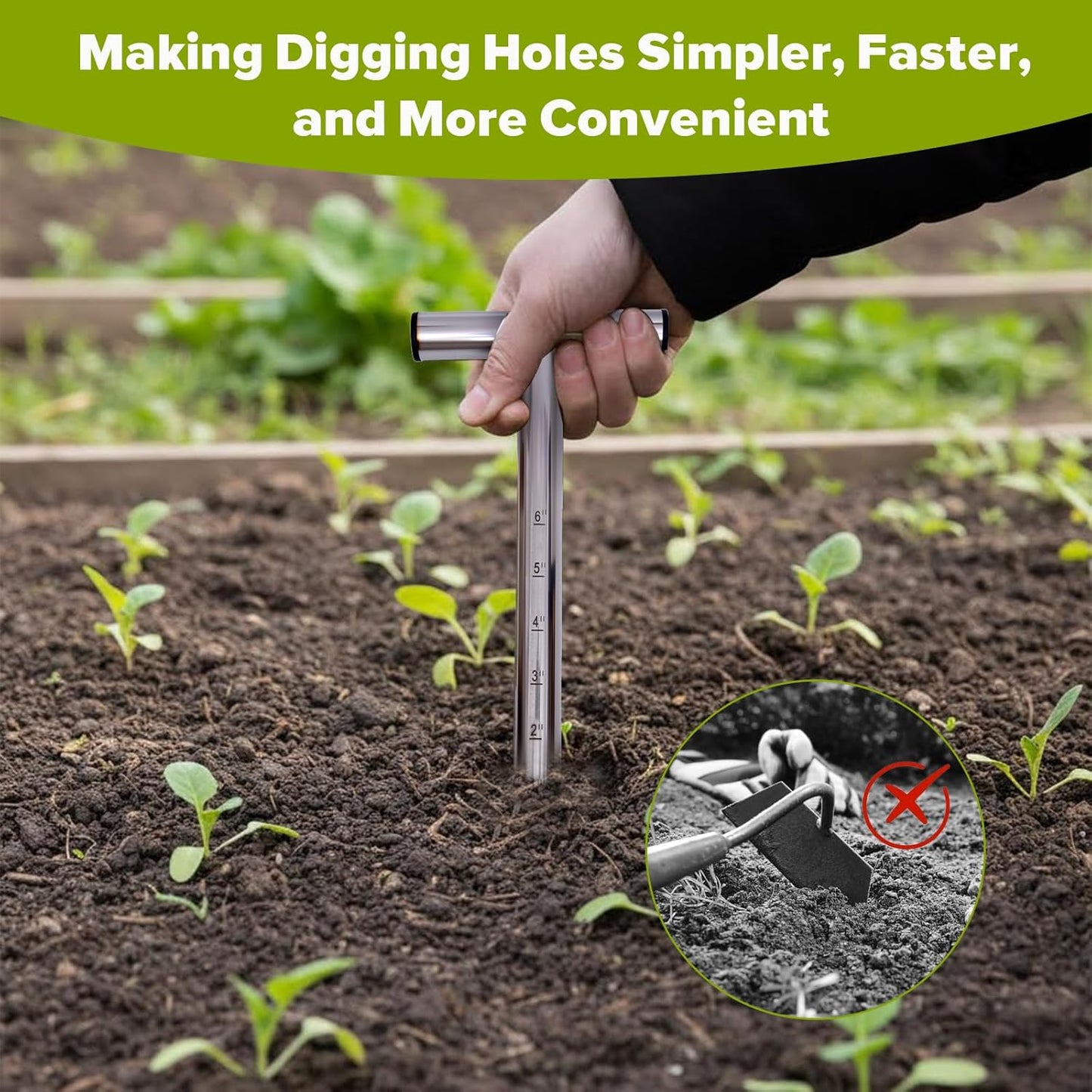 Dibbler Gardening Tool Stainless Steel, Hand Dibber Seed Planter Tool,