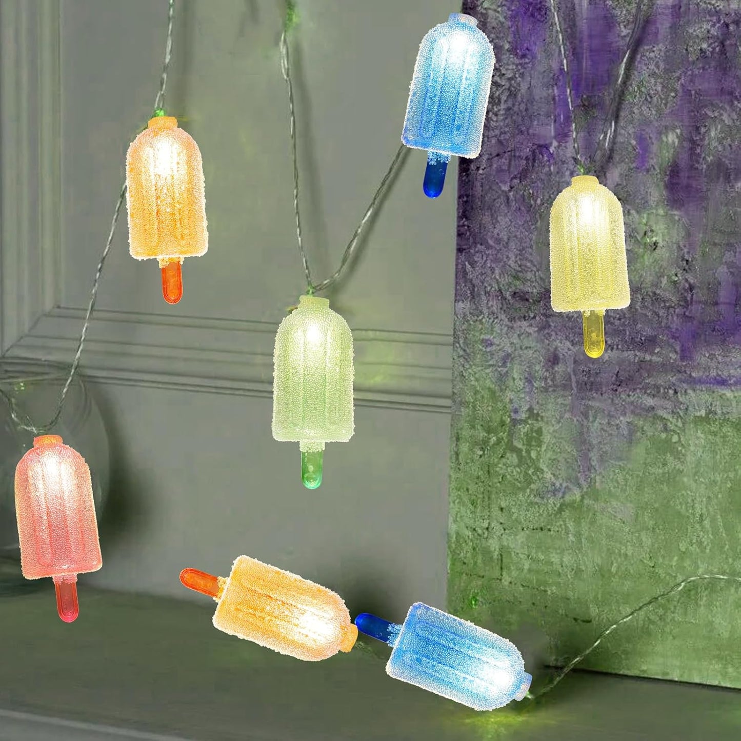 Abeja Popsicle Decorations String Lights, 8.5Ft Colorful Ice Cream Patio String Lights with 10 Popsicle Shaped Lights for Garden Bedroom Summer Theme Beach Decorative Lights