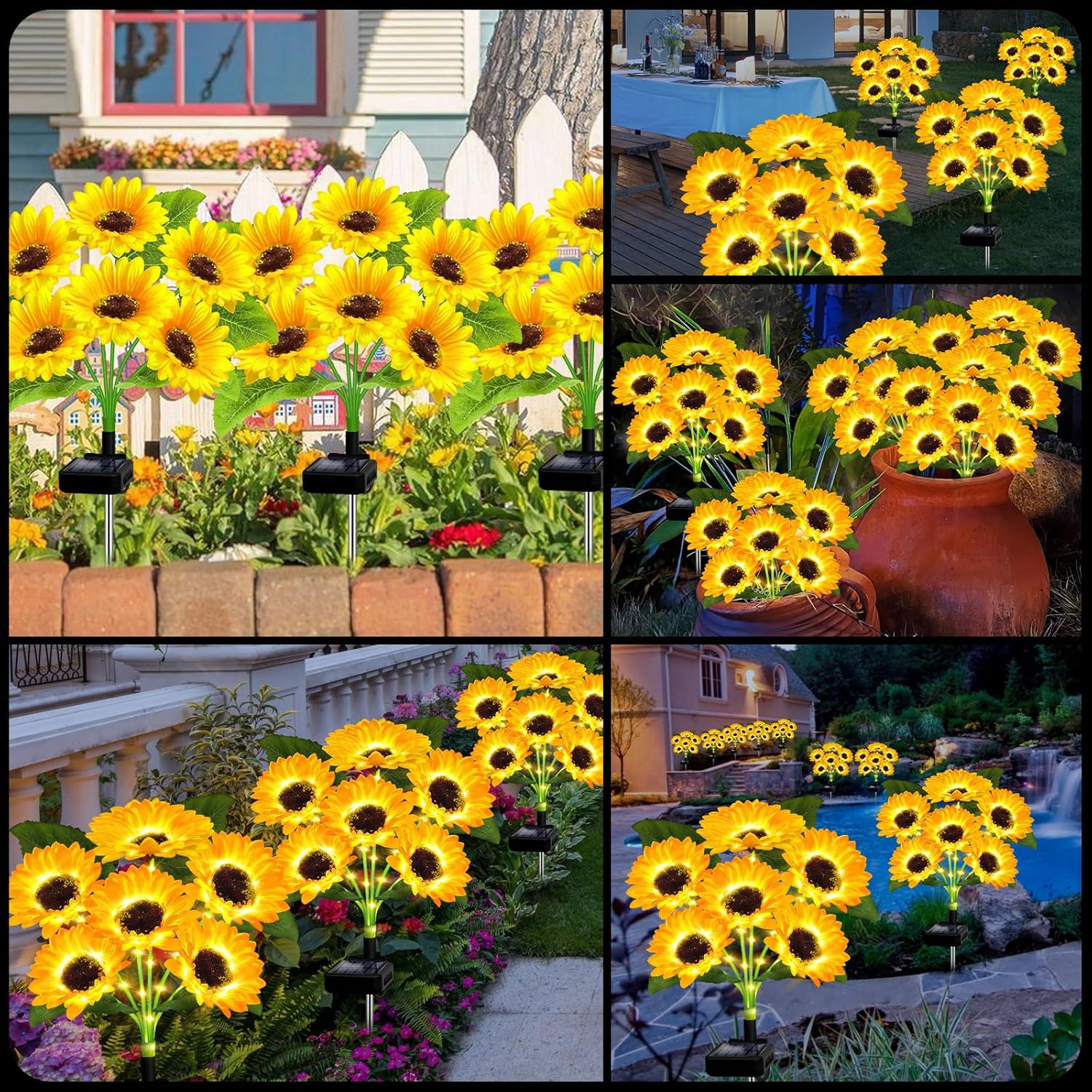 Solar Lights Outdoor Garden Decor,4 Pack with 24 Sunflower Lights,Sola