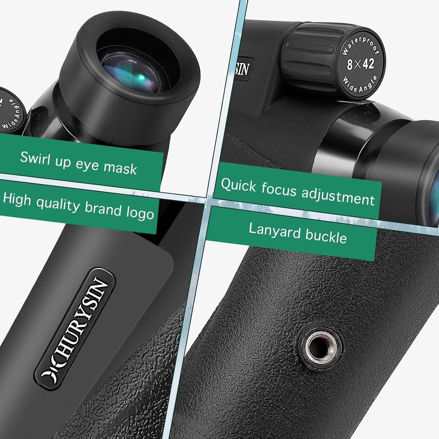 8x42 Monocular Telescope – Military-Grade, Compact, Waterproof & Fogproof, Nitrogen-Filled, FMC Green Coated Optics, BK7 Prism, Ideal for Bird Watching, Hunting, Camping & Wildlife Observation