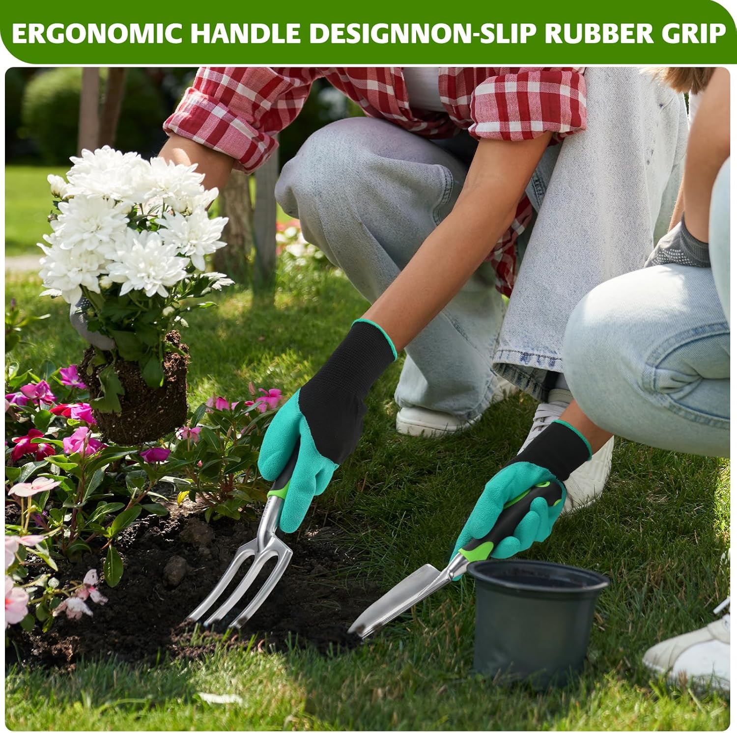 JMOO Garden Tools, 8-Piece Garden Tool Set with Non-Slip Ergonomic Han