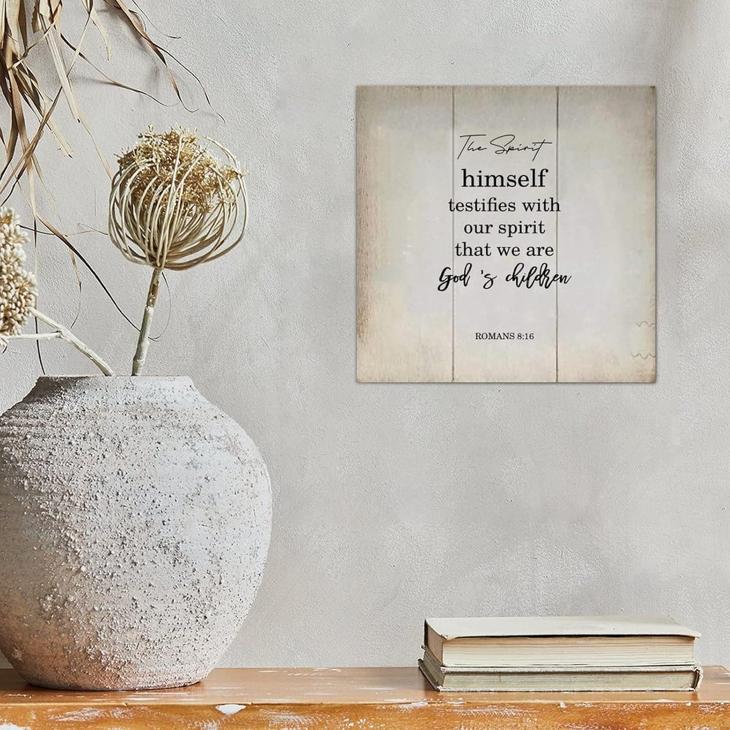 LITTLEGROVE SEEDS Vintage Bible Verse Wood Sign The Spirit Himself Testifies with Our Spirit Sign Rustic Wall Hanger Farmhouse Wall Art for Home Man Cave Door Porch Garden Party 8x8in