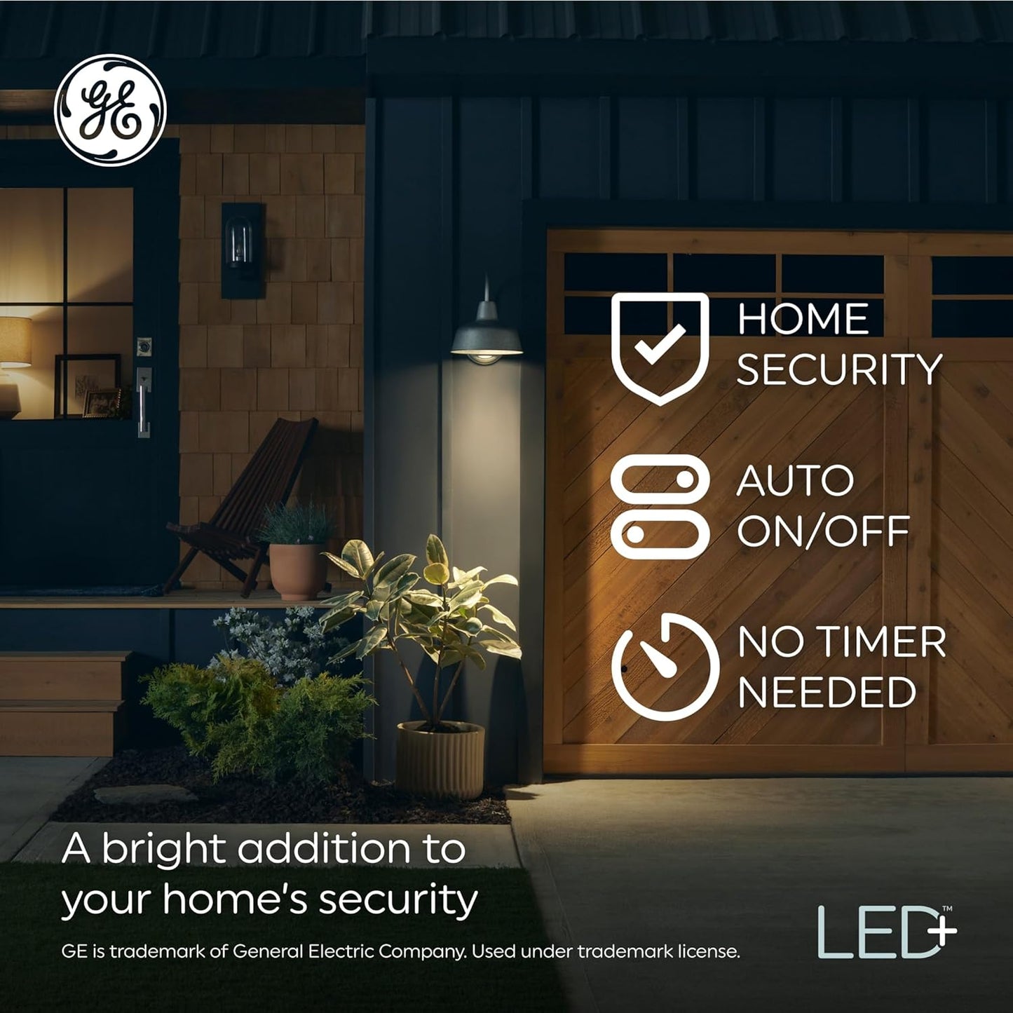 GE LED+ A19 Dusk to Dawn LED Light Bulbs, Automatic On/Off Outdoor Security Light, Soft White (2 Pack)