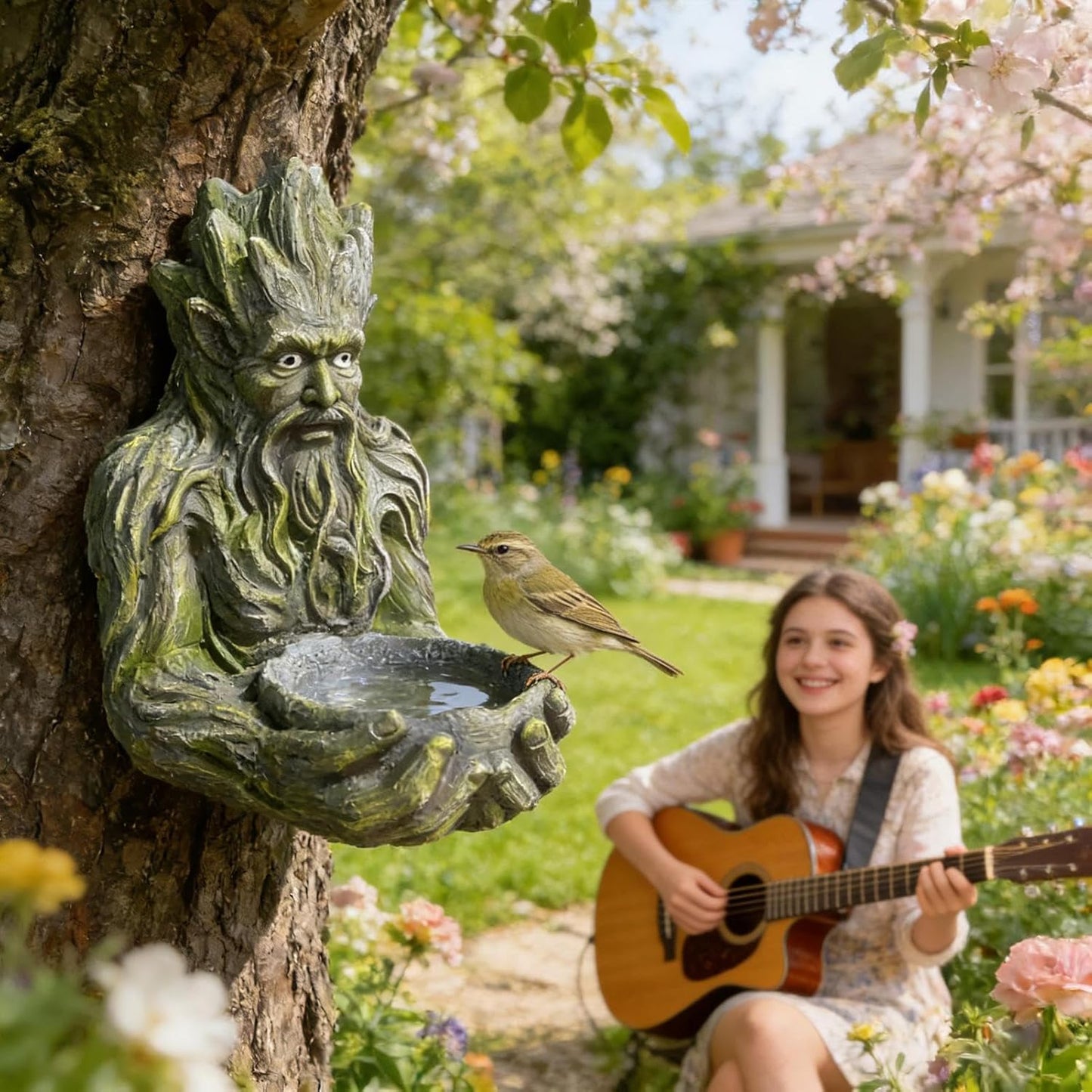 Bird Feeder - Artistic Garden Statue | Sparrow Feeding Station, Outdoor Garden Accessory, Backyard Patio Yard, Decorative Bird Feeder, Functional Sculpture for Birds and Nature
