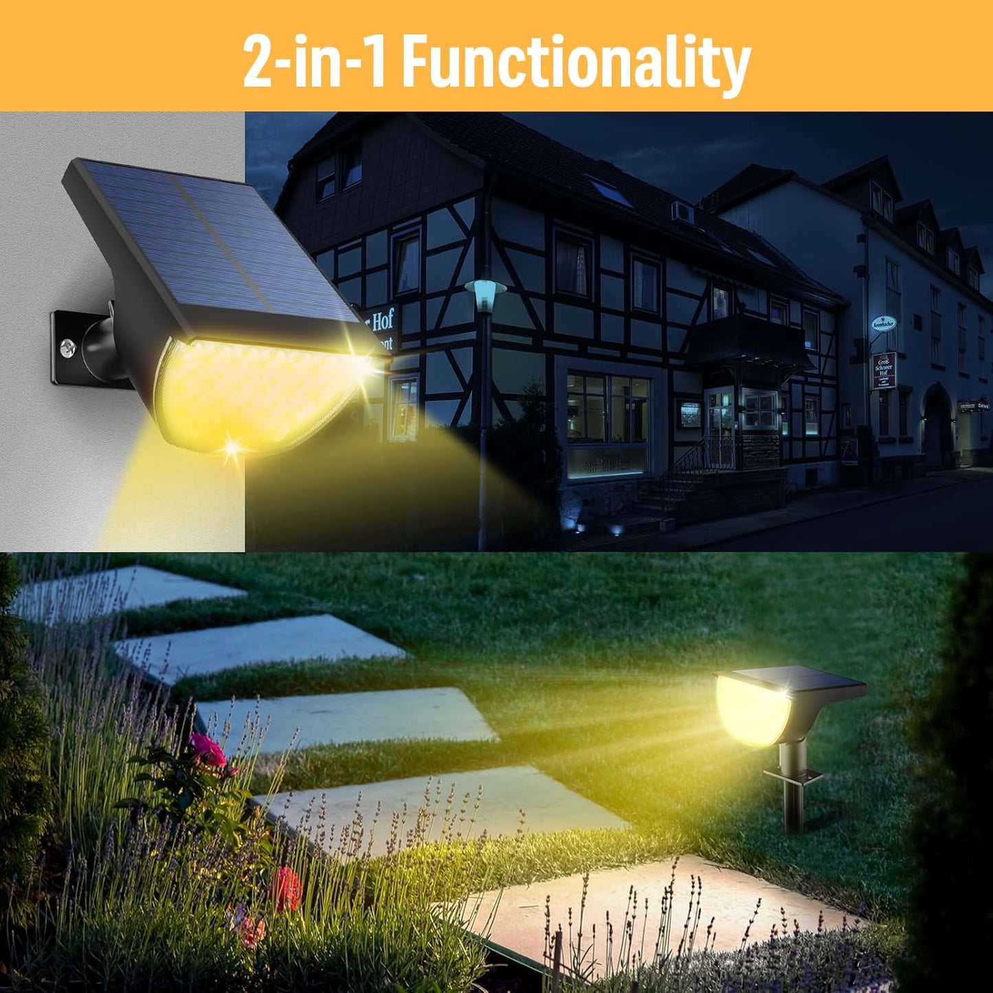Solar Lights Outdoor Waterproof IP65, Solar Powered 76 LED 3 Lighting 