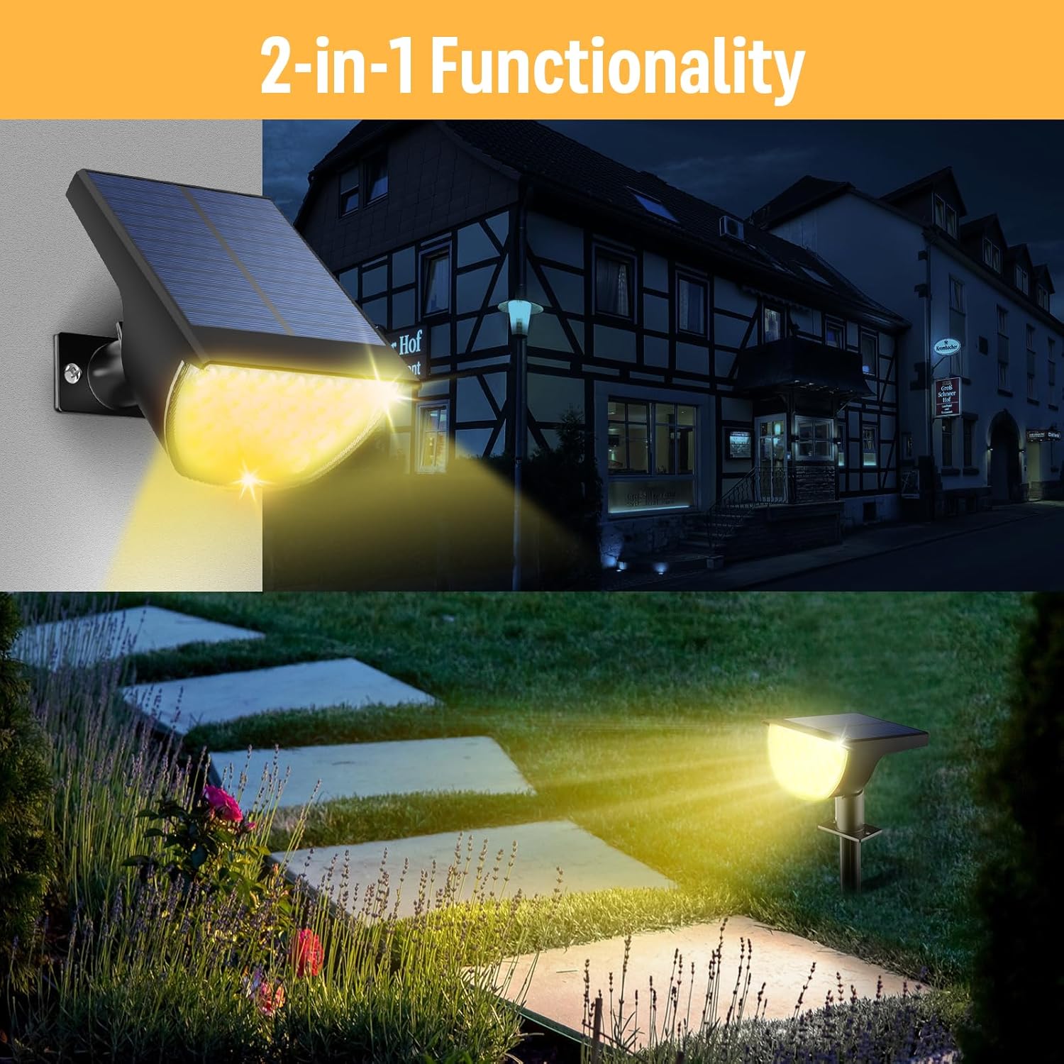 Solar Lights Outdoor Waterproof IP65, Solar Powered 76 LED 3 Lighting 