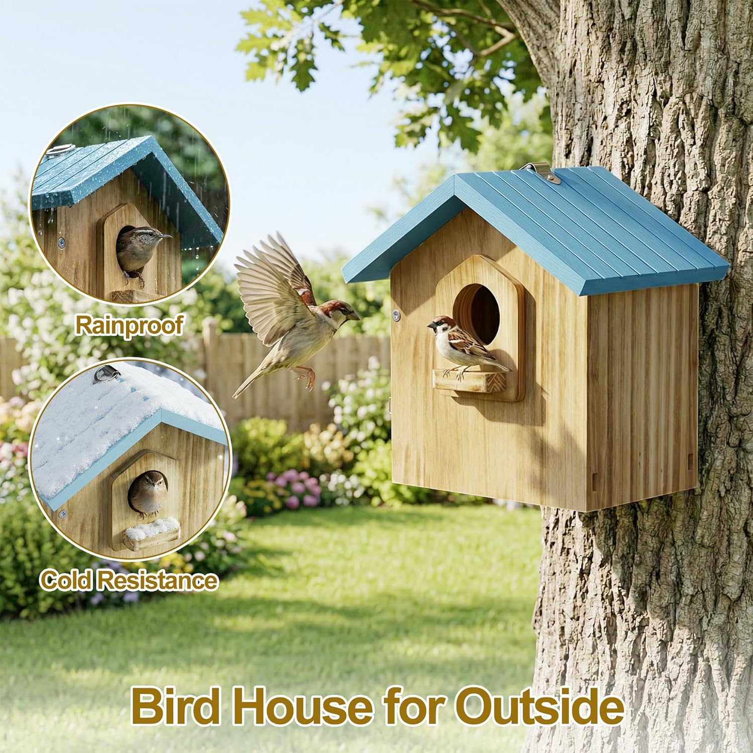 Auslar Bird House for Outside, Wooden Birdhouses for Outdoors, Bluebir