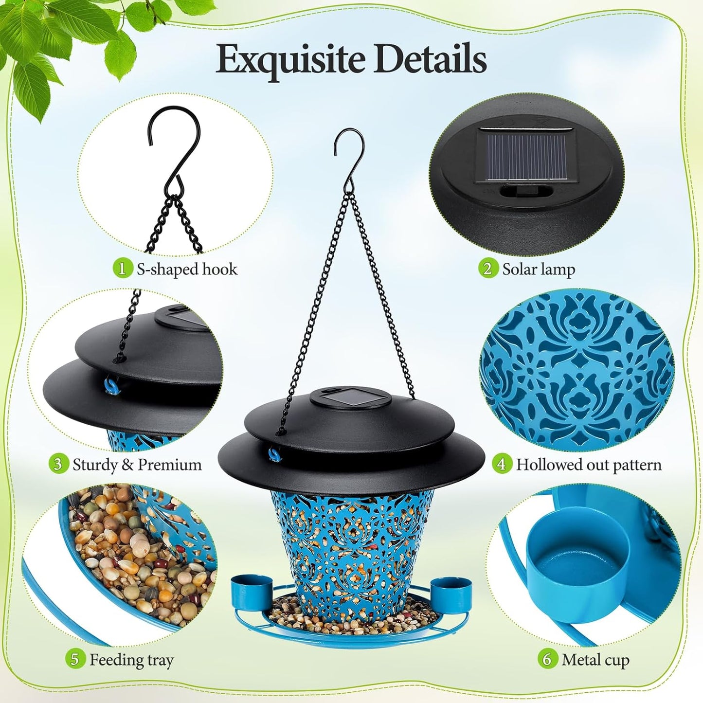 Solar Bird Feeders for Outside Hanging Metal Wild Bird Feeder Solar La