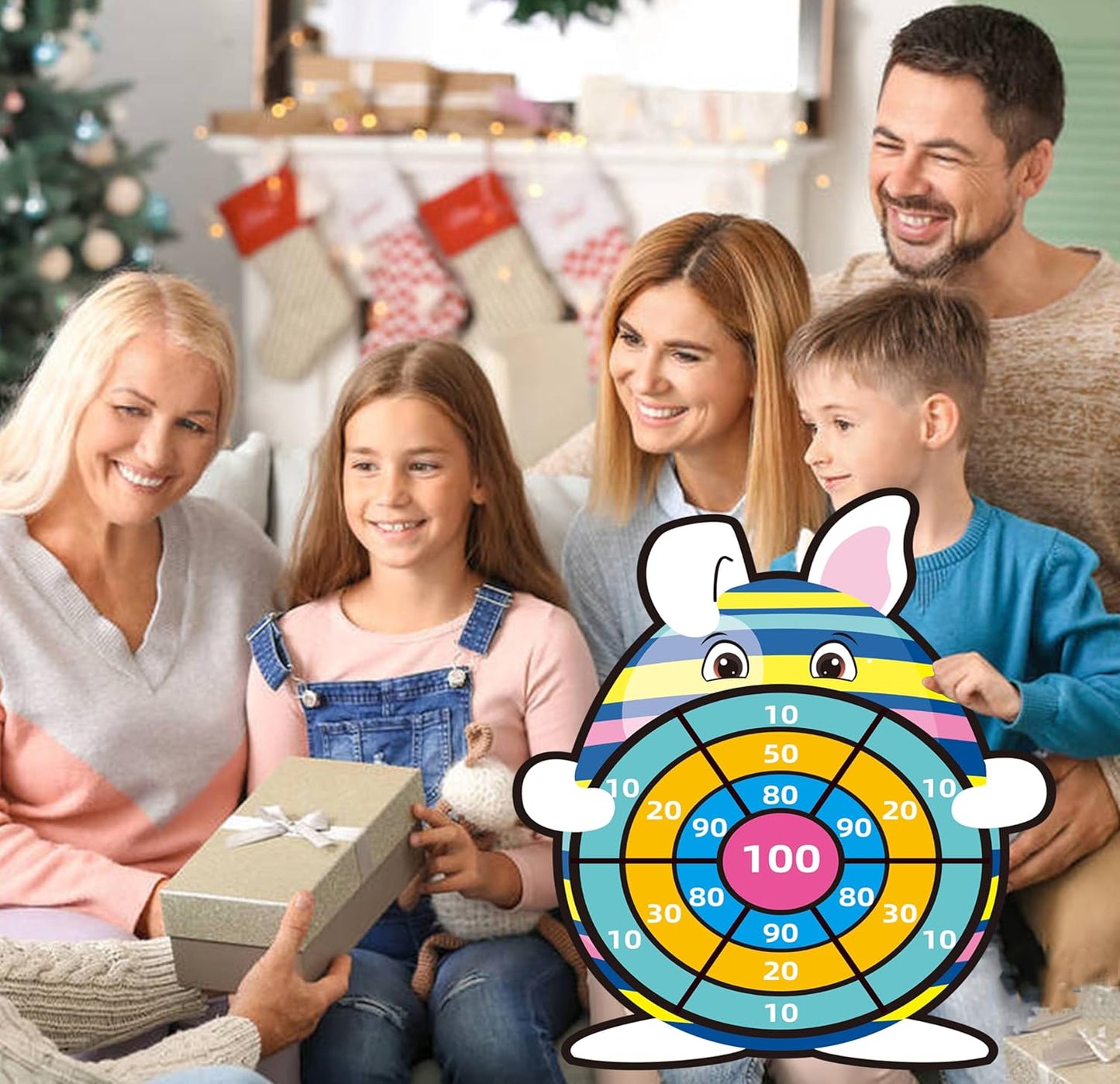Easter Basket Stuffers, 30” Large Bunny Dartboard Game with 12 Sticky Balls, Eggs Fillers, Easter Baskets for Kids Boys Girls Toddlers Gifts Party Favor Supplies Decorations