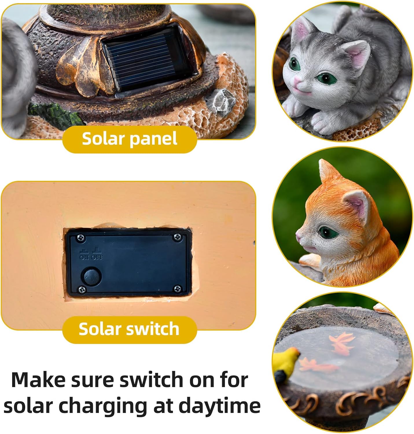 Cat Garden Figurines Outdoor Decor Solar Statue with LED Lights for Pa