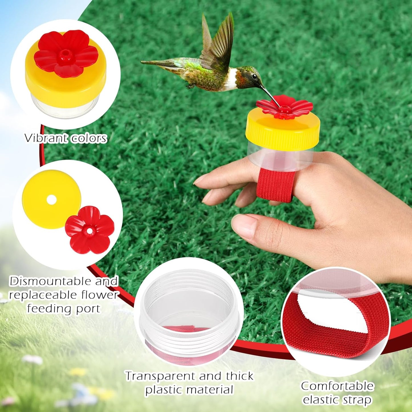 Hummingbird Ring Feeders, 2 Pcs Hand Held Hummingbird Feeders with Cleaning Brush, Hand Feed Bird Feeder for Window Outdoors