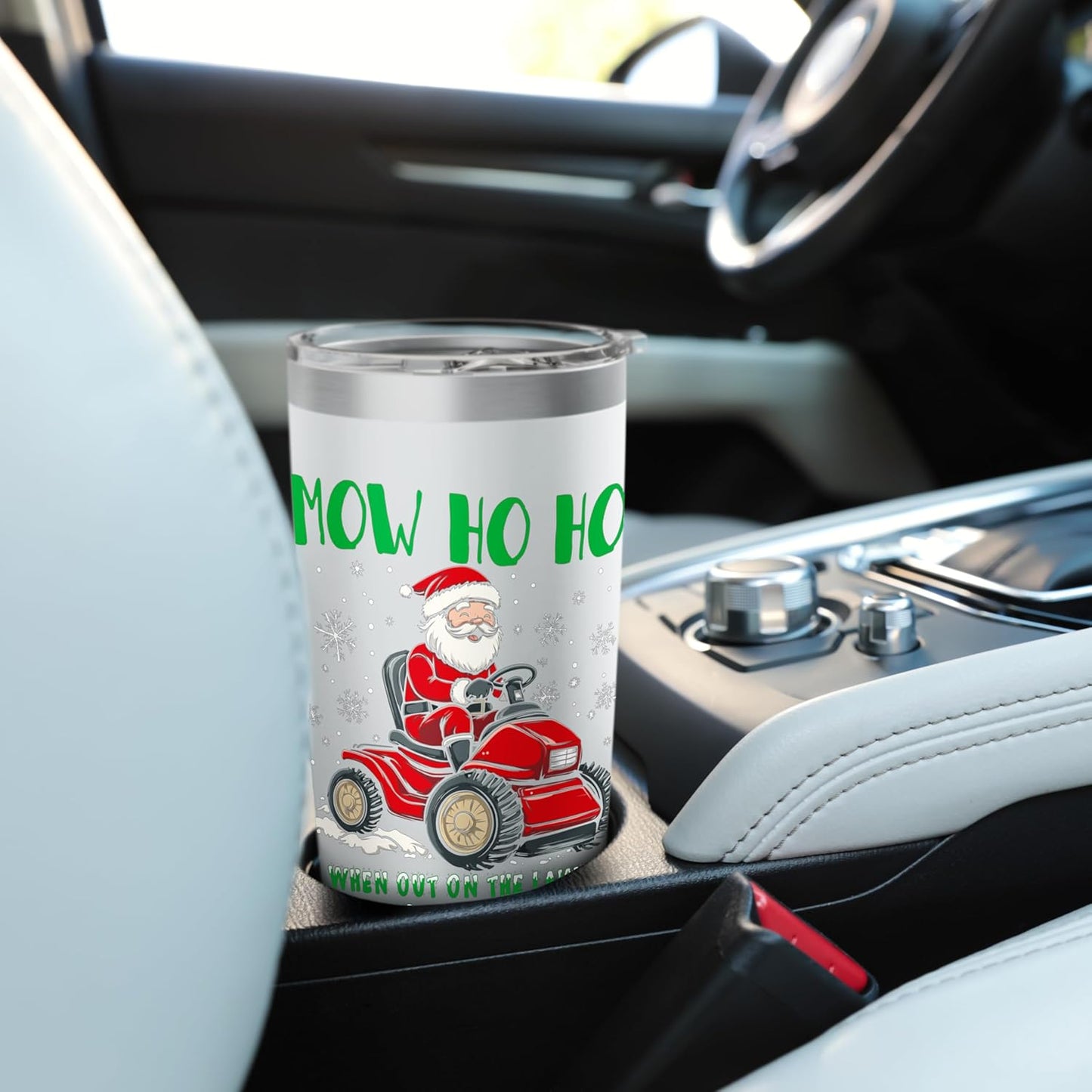 Santa Riding Mower Funny Christmas Lawn Service Ugly Sweater Stainless Steel Insulated Tumbler