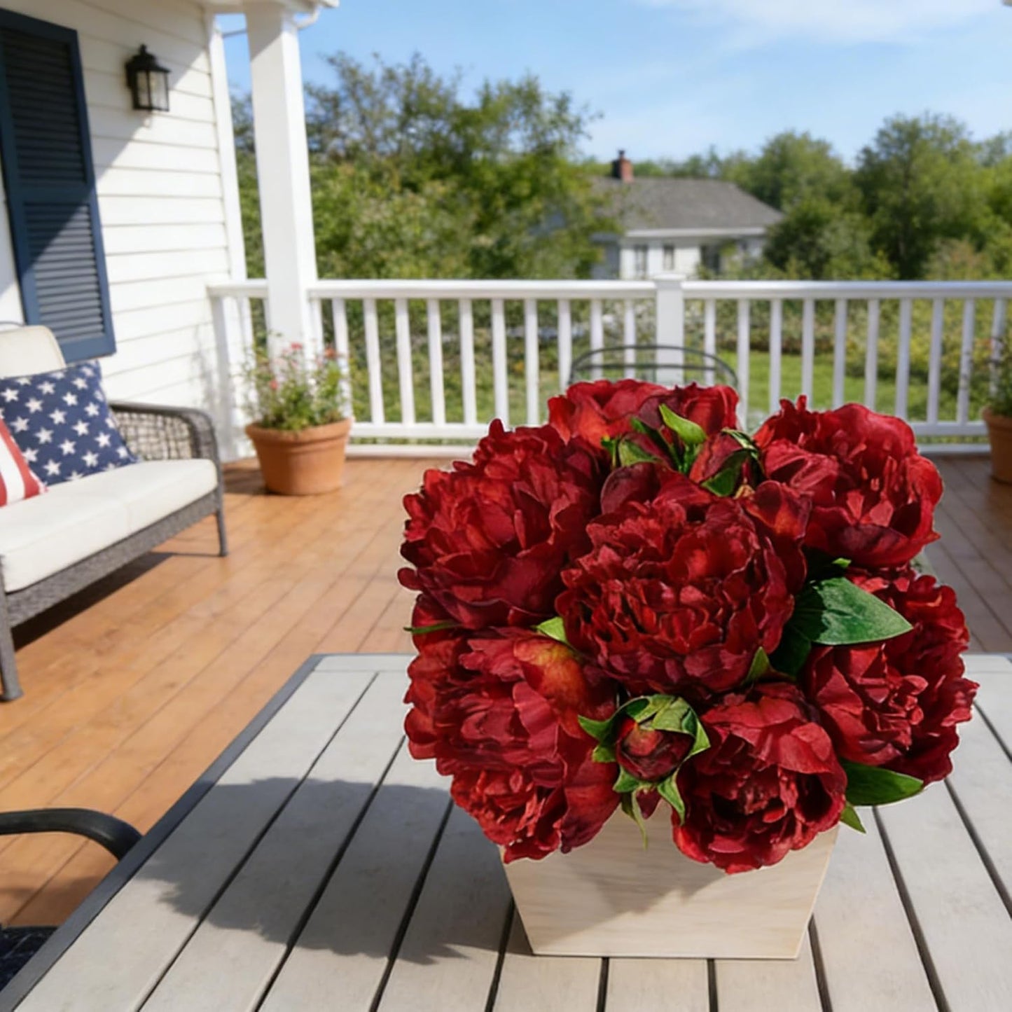 Peonies Artificial Flowers with Wood Pot, 12Pcs Pink Silk Flower Home Decor, Centerpieces for Tables, Floral Bulk with Planter, Lifelike Peony for Windows Office Dinning Room Bookshelves
