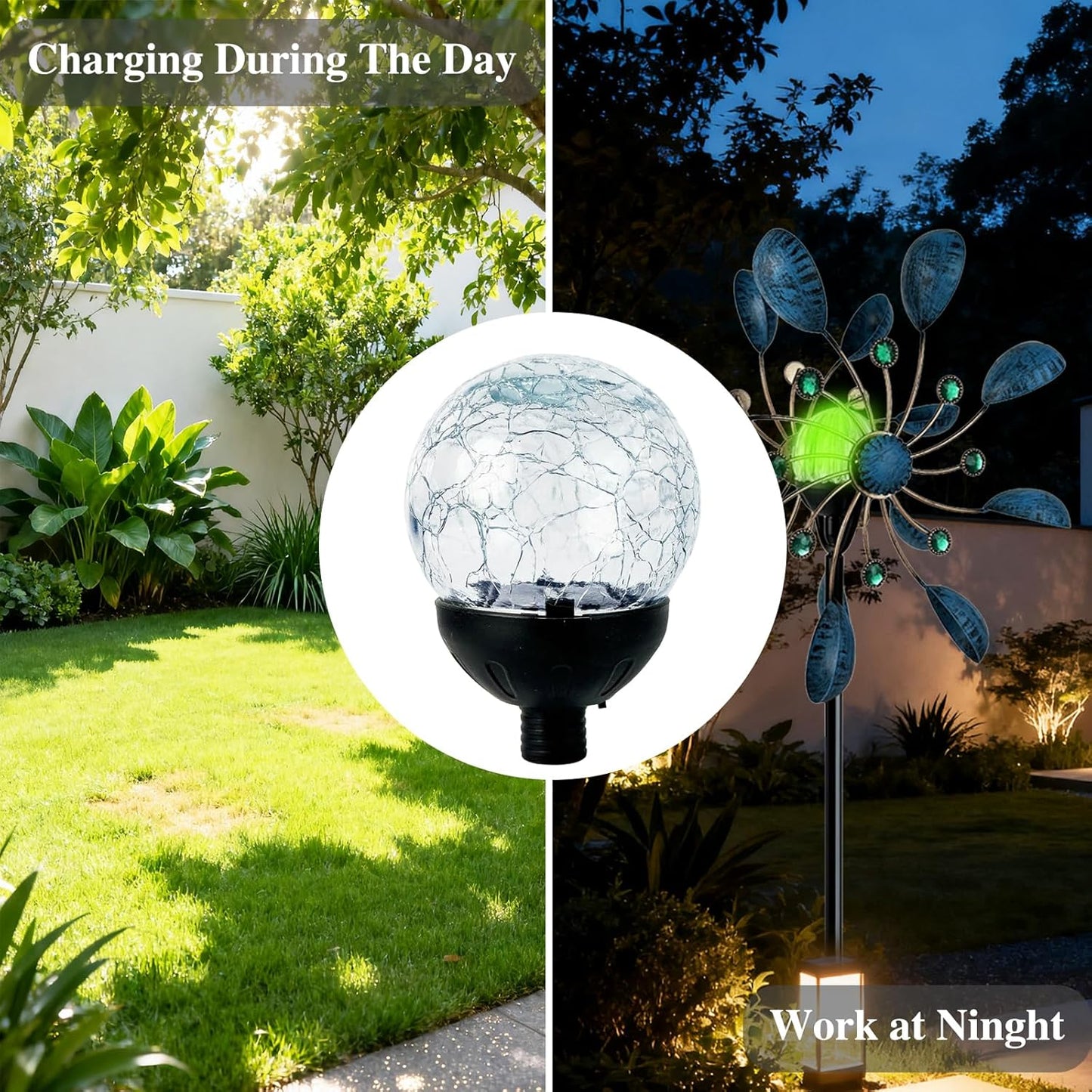 Jesokiibo 2PCS Solar Globe Lights Cracked Glass Ball,Garden Decor Outdoor Waterproof,Globe Lighting for Tequila Sculpture Metal Agave Plant Home Decor Balcony Backyard