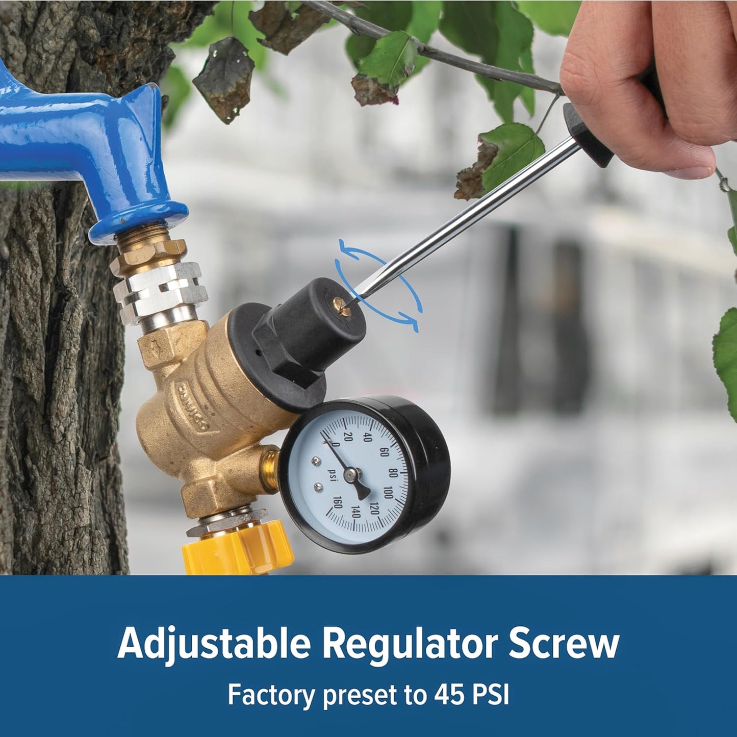 Camco Adjustable RV/Marine Brass Water Pressure Regulator | Help Stop 