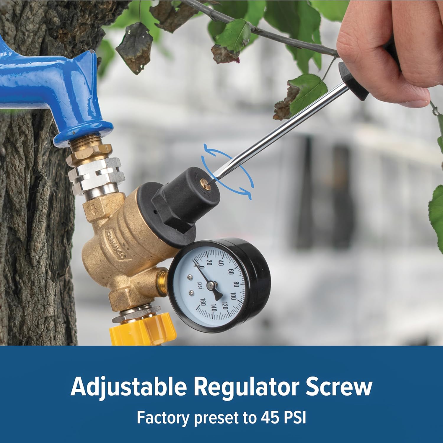 Camco Adjustable RV/Marine Brass Water Pressure Regulator | Help Stop 