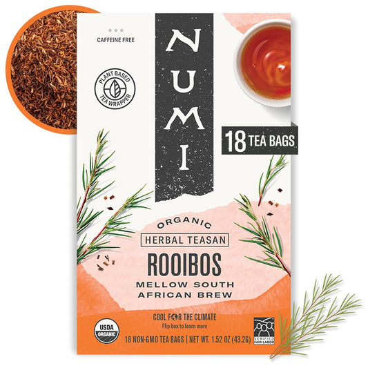 Numi Organic Rooibos Tea, 18 Herbal Tea Bags, Microplastic Free, Packe