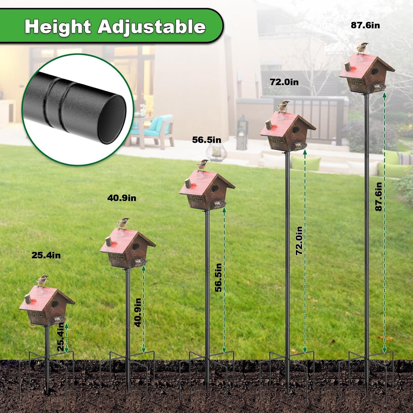 Bird Feeder Pole Kit,94 Inch Bluebird House Pole for Garden Backyard Patio Outdoors Heavy Duty,Adjustable Bird Feeder Stand,Metal Mounting Kit with Shepherd's Hook