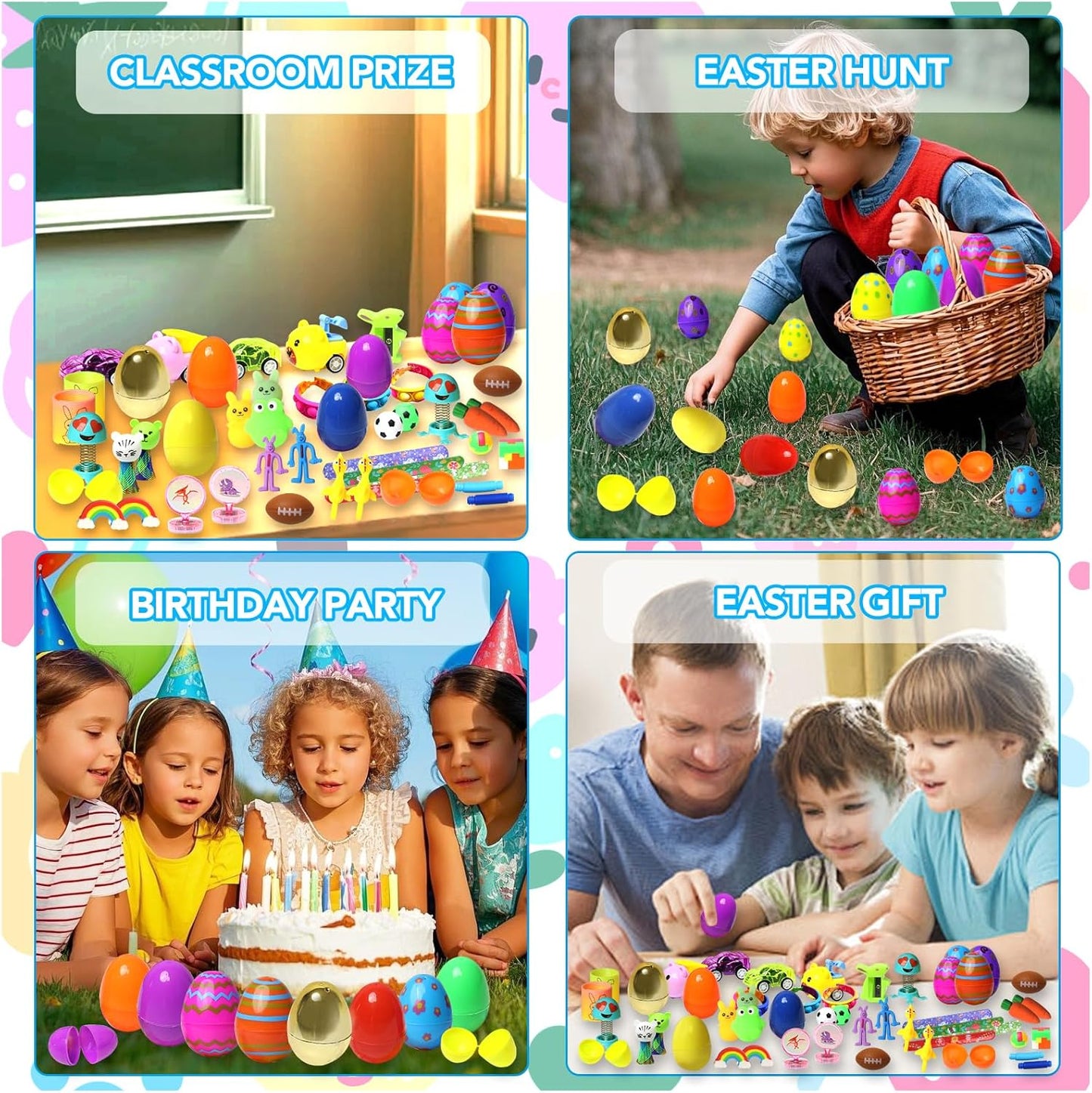 200 Pcs Prefilled Easter Eggs with Toys Inside,Easter Basket Stuffers,Surprise Easter Egg Fillers,Easter Toys Bulk,Easter Egg Hunt,Prizes Classroom Events,Easter Gifts,Eggs Fillers,Easte Party Favors