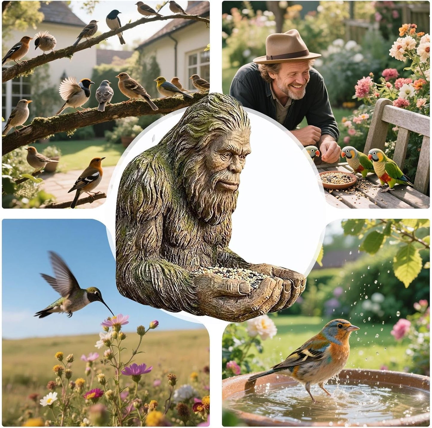 Bird Feeder, Garden Sculpture Birdfeeder Yard Art Decoration, Wild Bird Feeding Station, for Sturdy Resin Material, Hand-Painted Feature, Lightweight Design, for Outdoor Garden Backyard Patio Yard Use