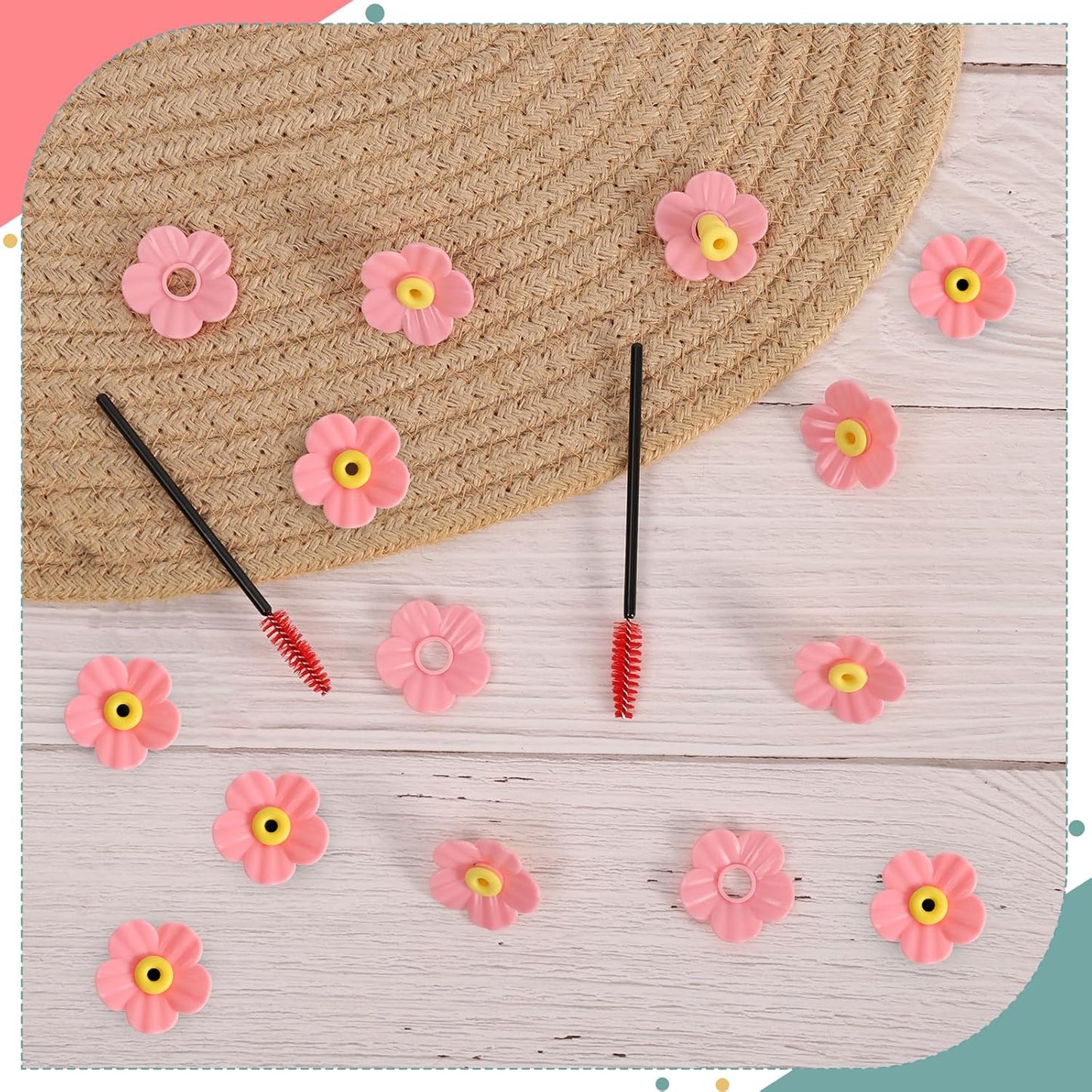 30 Pieces Hummingbird Feeders Replacement Flowers and 2 Cleaning Brushes, Feeding Ports Replacement Bird Feeder Replacement Parts for Hanging Feeding Hummingbird Outdoors(Pink)